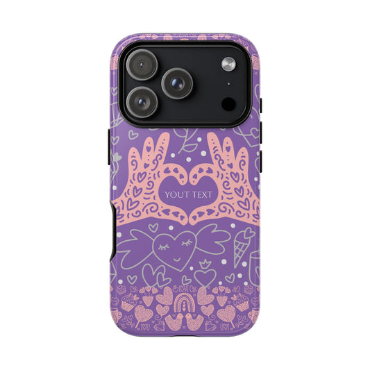 Colorful Heart Pattern Phone Case - Customizable Tough Case