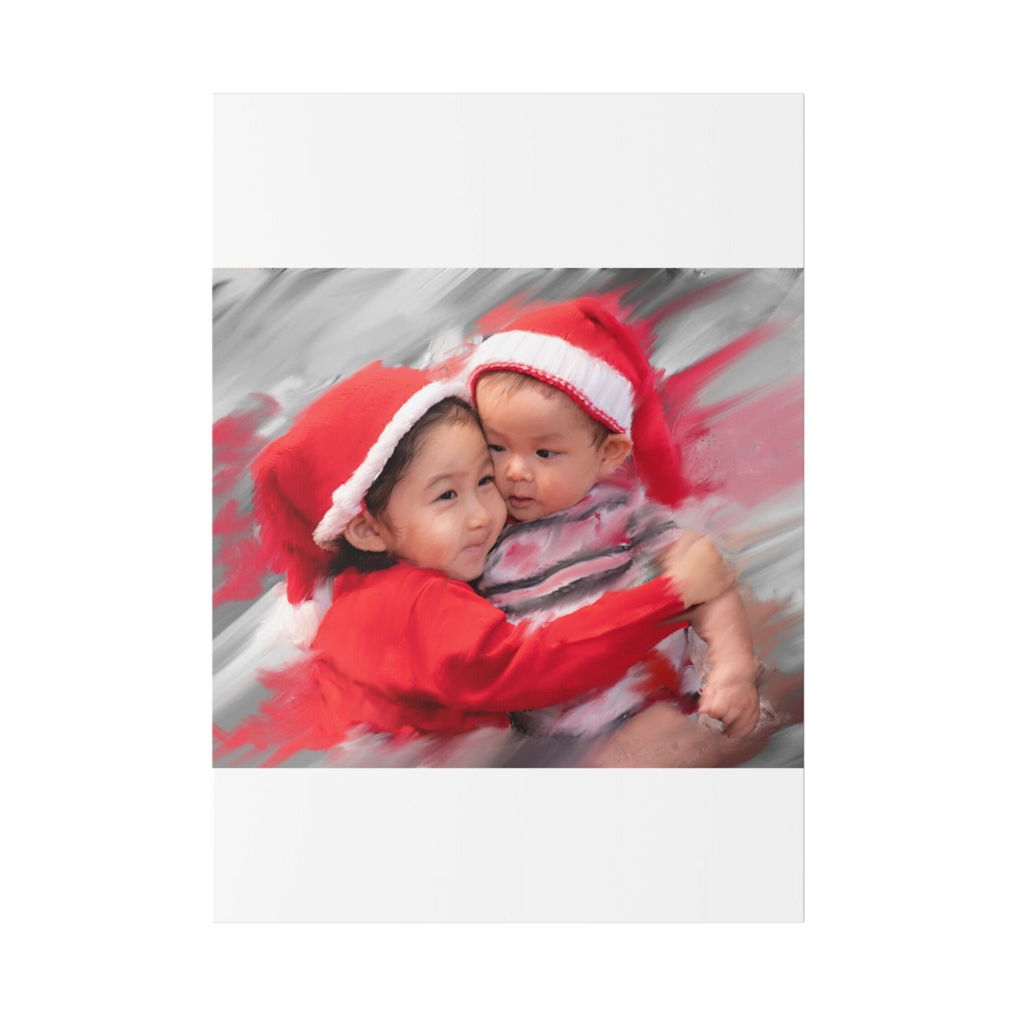 Children in Santa Hats Classic Stretched Canvas | Holiday Nursery Wall Art