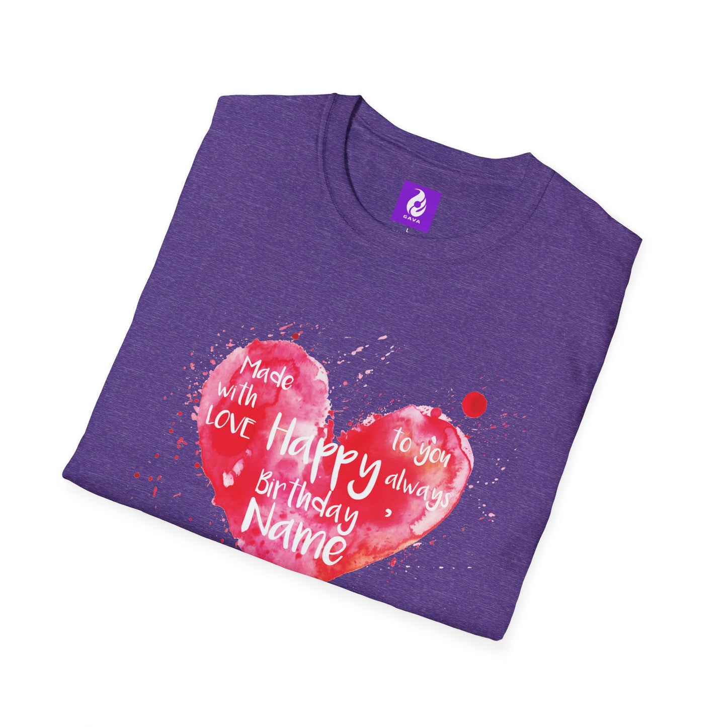 Personalized Birthday Love Heart Unisex T-Shirt – Softstyle Tee with Custom Name