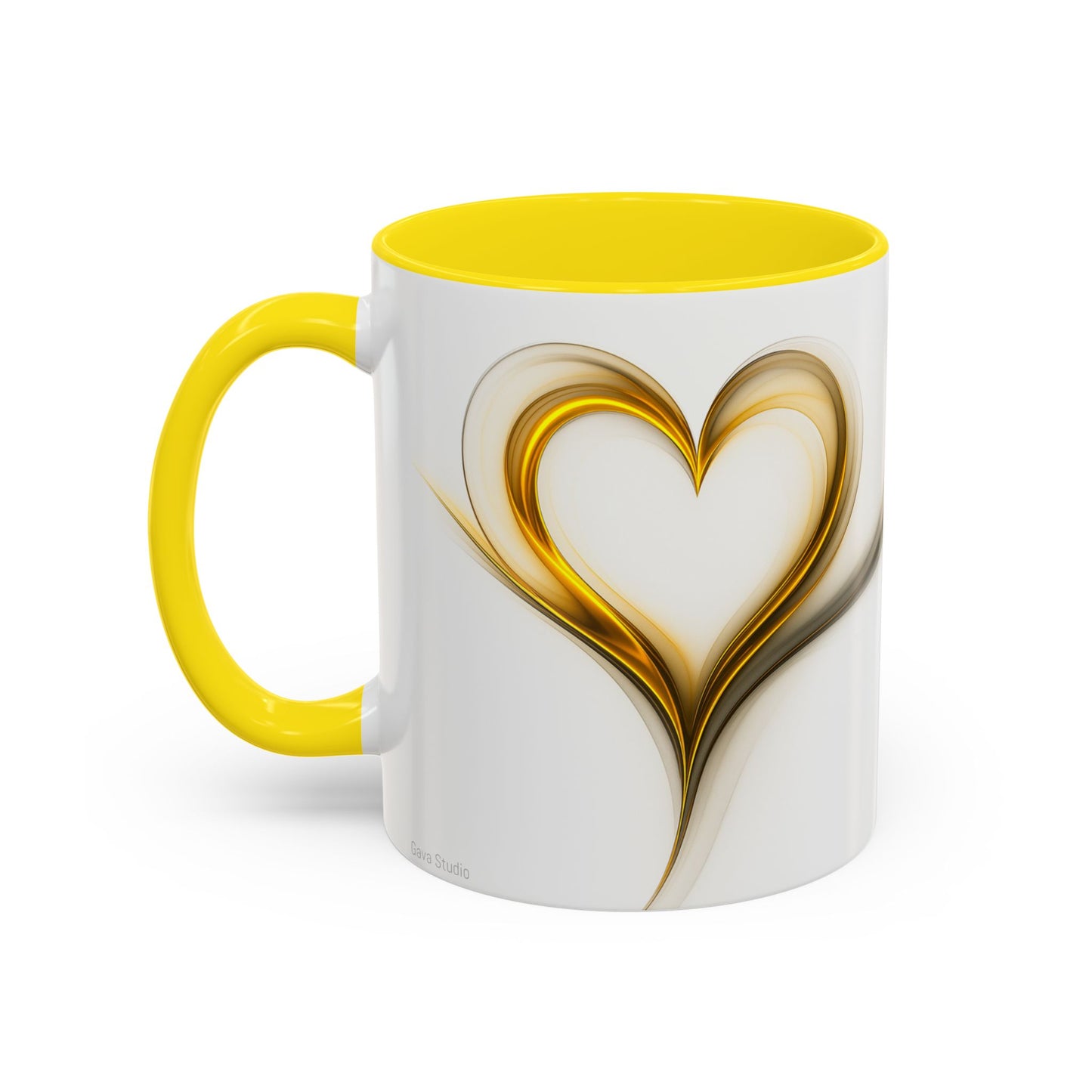 Coffee Mug - Modern Abstract Golden Heart Design - Romantic Gift for Love One
