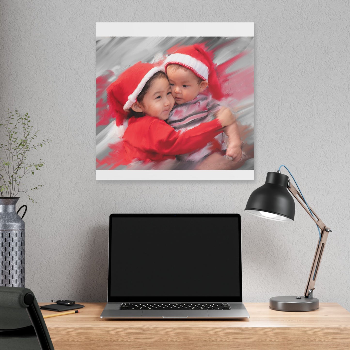 Children in Santa Hats Classic Stretched Canvas | Holiday Nursery Wall Art