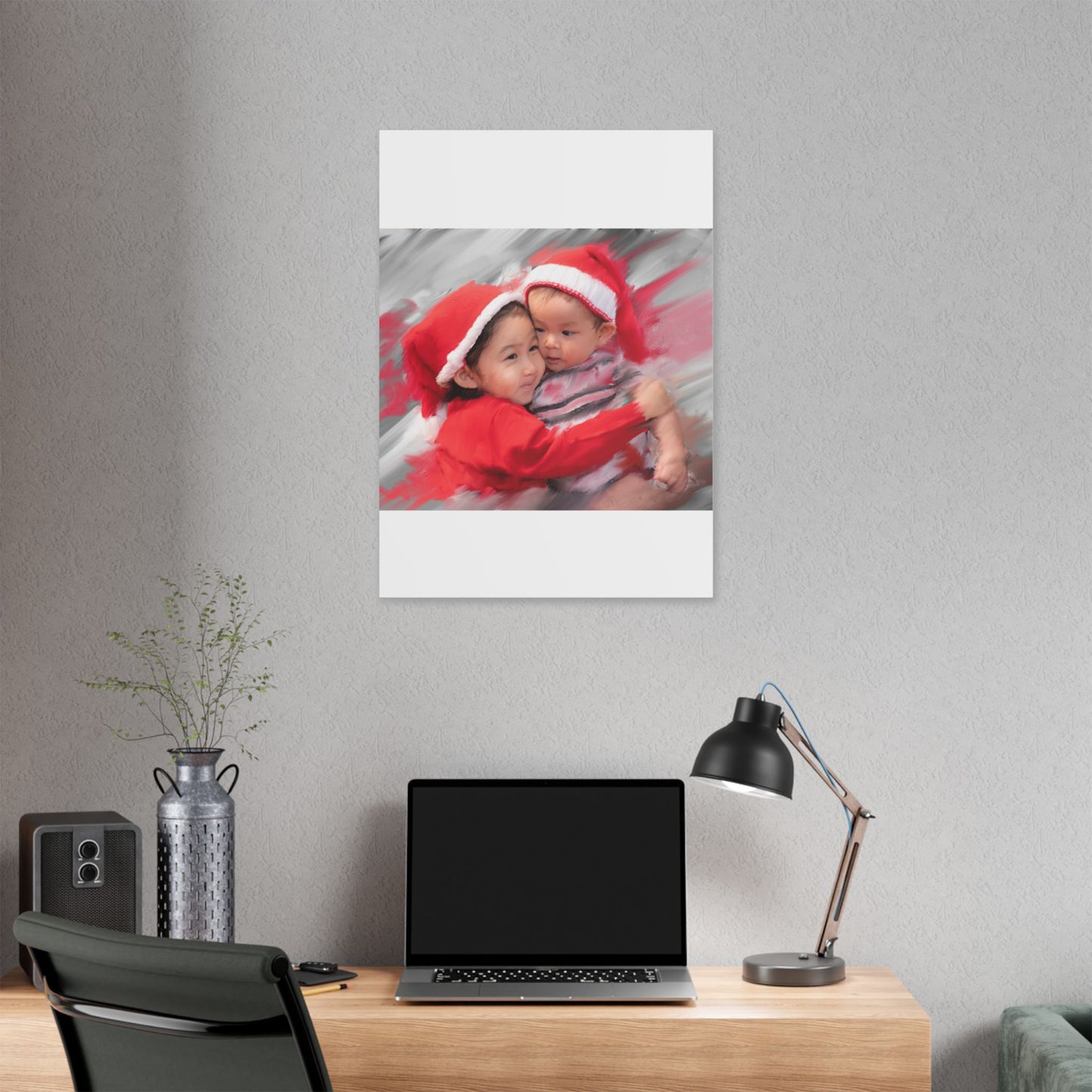 Children in Santa Hats Classic Stretched Canvas | Holiday Nursery Wall Art