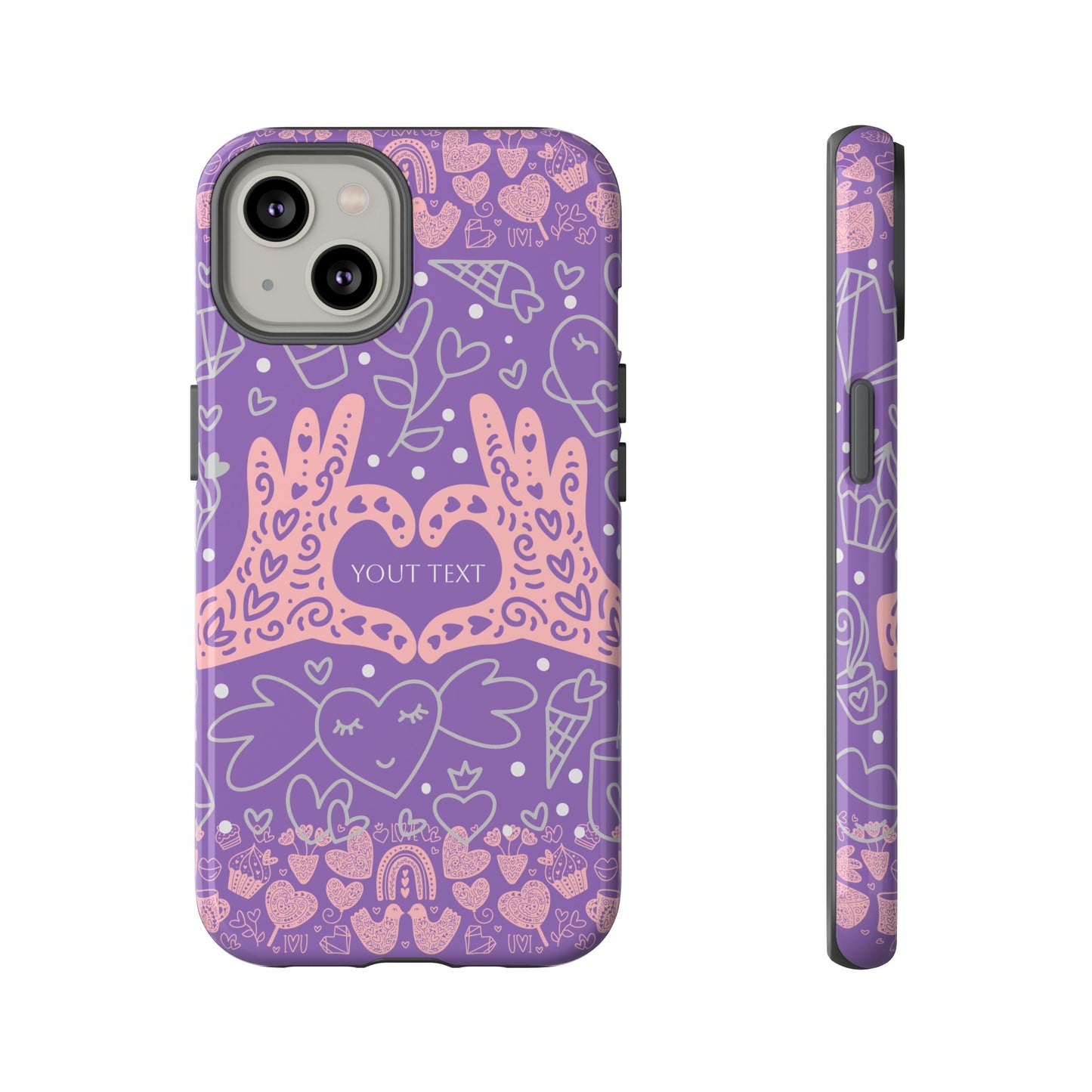 Colorful Heart Pattern Phone Case - Customizable Tough Case