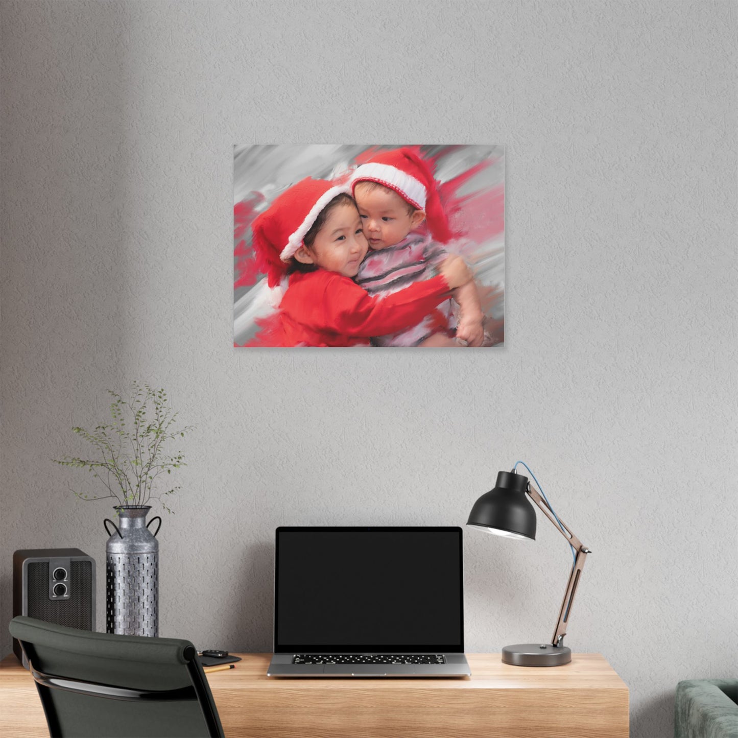 Children in Santa Hats Classic Stretched Canvas | Holiday Nursery Wall Art