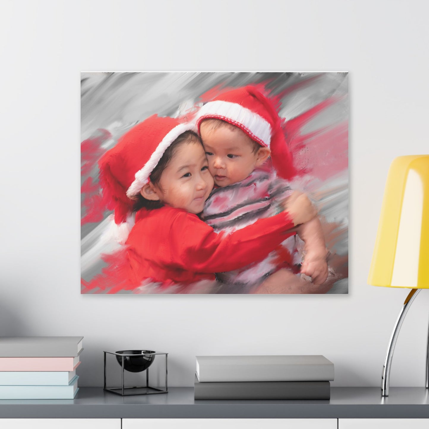 Children in Santa Hats Classic Stretched Canvas | Holiday Nursery Wall Art