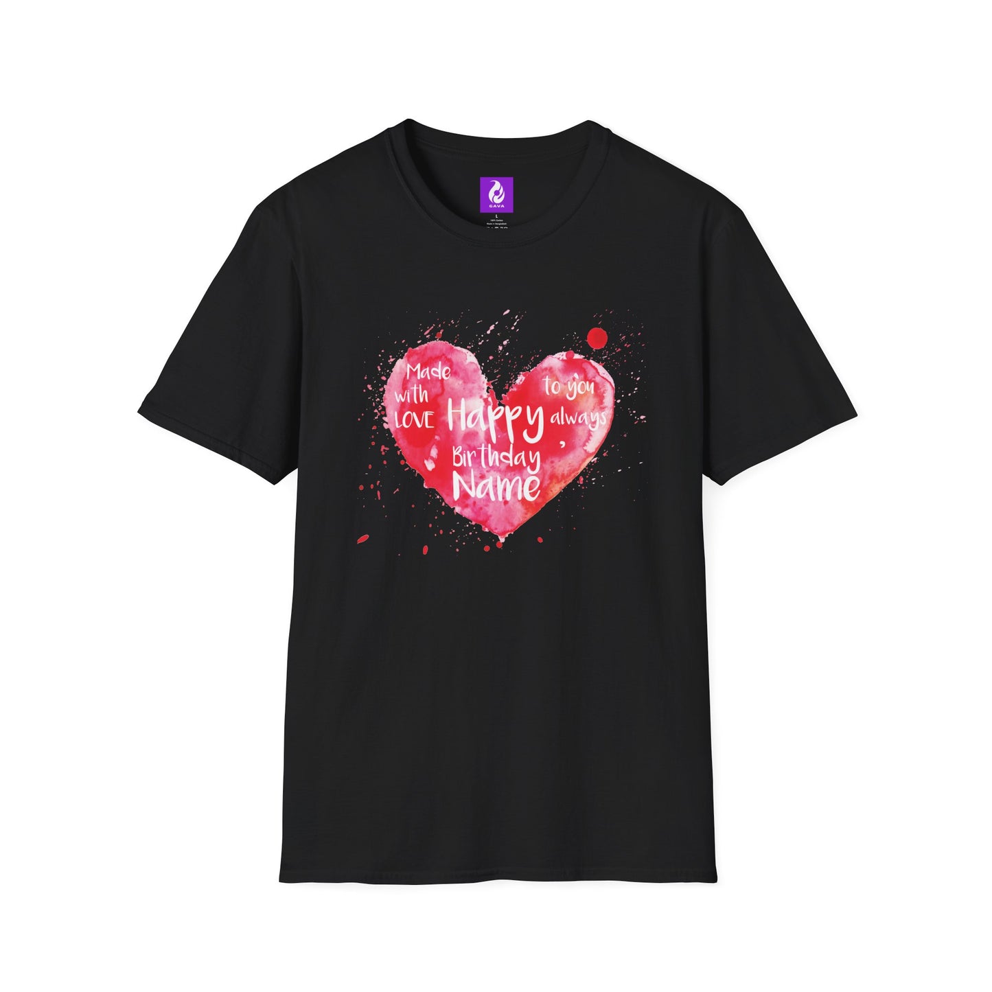 Personalized Birthday Love Heart Unisex T-Shirt – Softstyle Tee with Custom Name