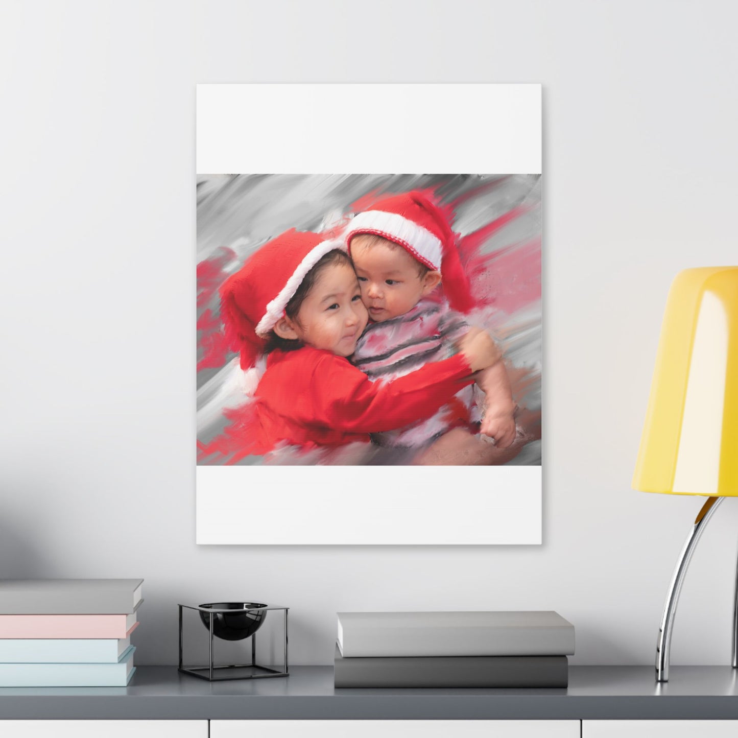 Children in Santa Hats Classic Stretched Canvas | Holiday Nursery Wall Art