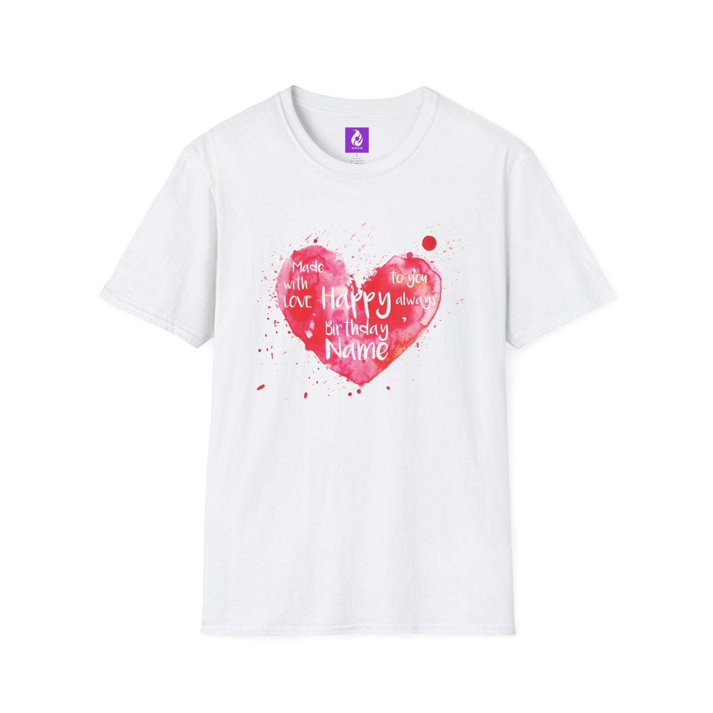 Personalized Birthday Love Heart Unisex T-Shirt – Softstyle Tee with Custom Name