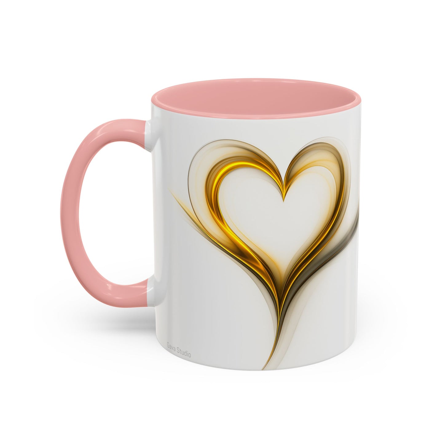 Coffee Mug - Modern Abstract Golden Heart Design - Romantic Gift for Love One