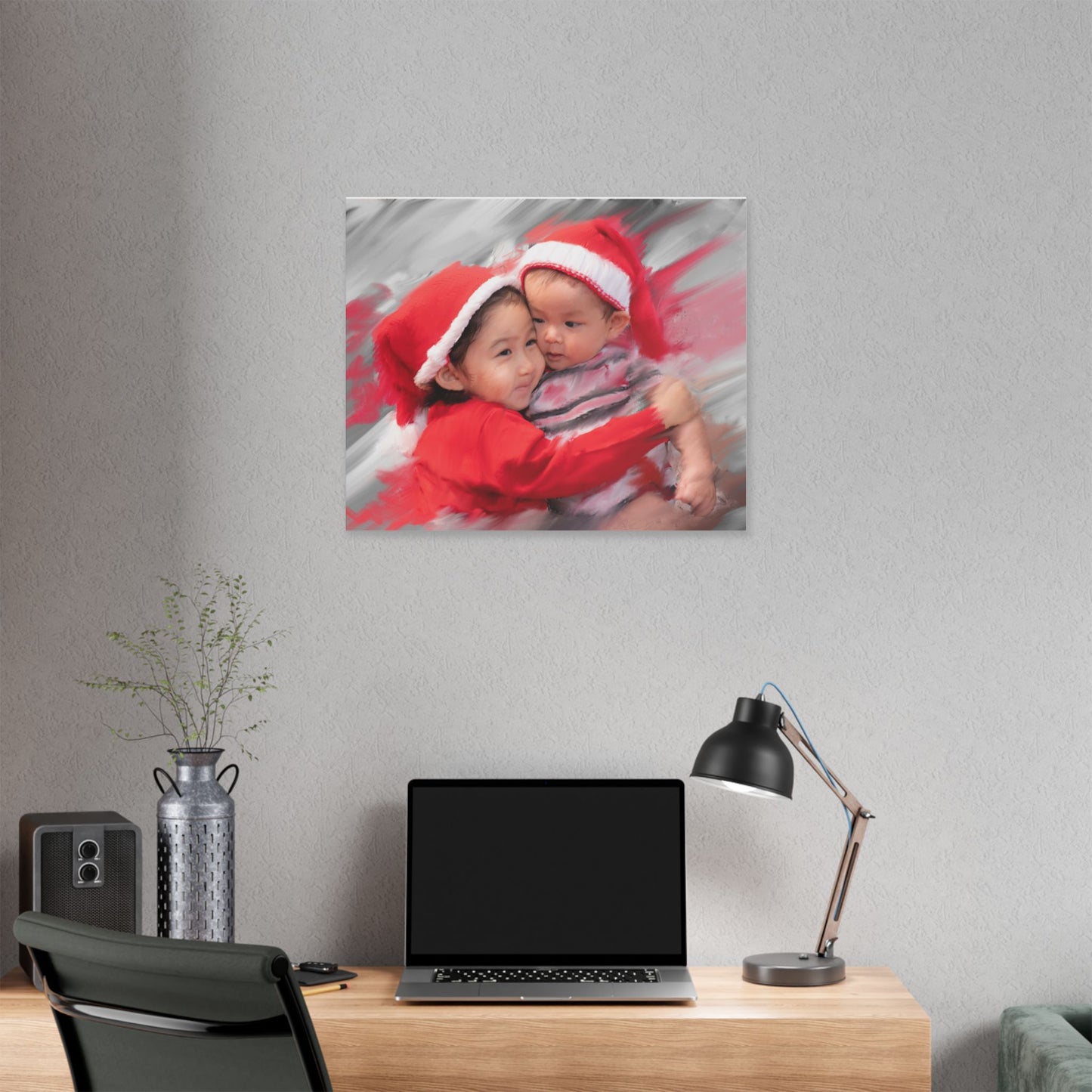Children in Santa Hats Classic Stretched Canvas | Holiday Nursery Wall Art
