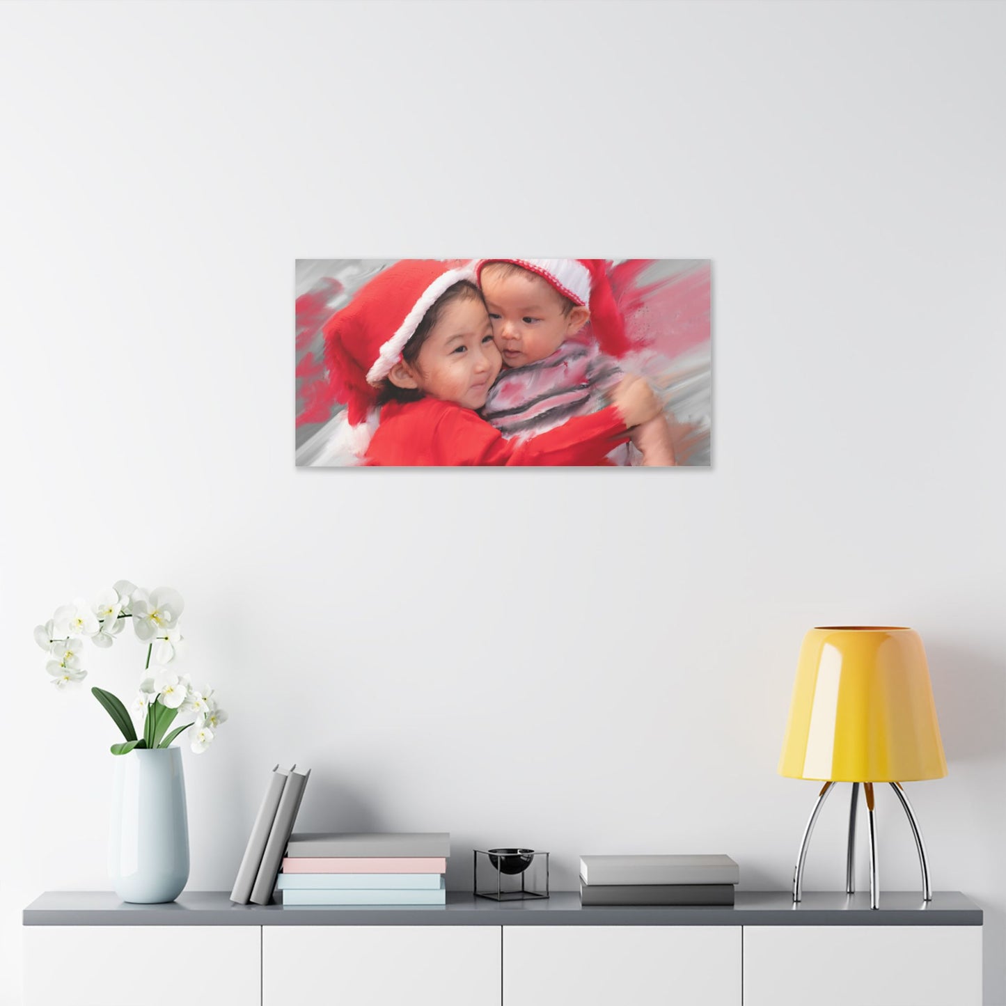 Children in Santa Hats Classic Stretched Canvas | Holiday Nursery Wall Art