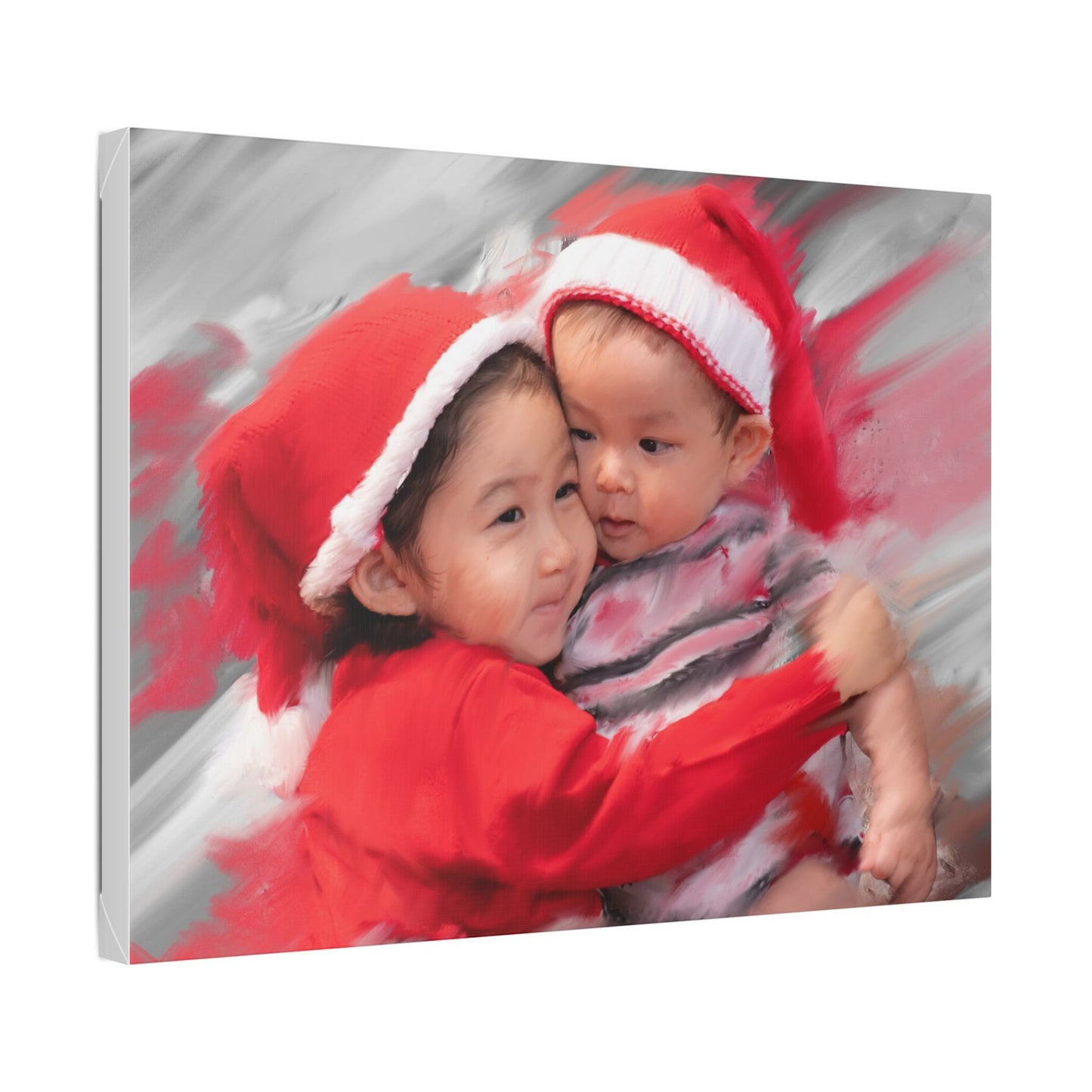 Children in Santa Hats Classic Stretched Canvas | Holiday Nursery Wall Art