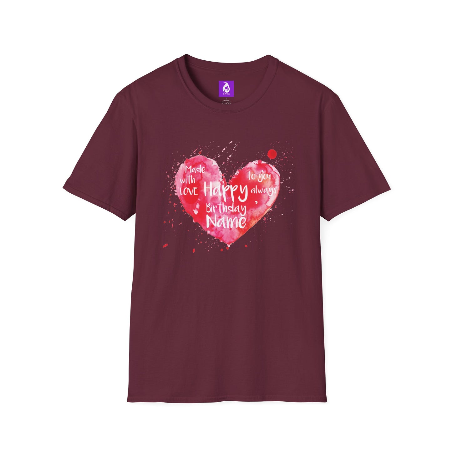 Personalized Birthday Love Heart Unisex T-Shirt – Softstyle Tee with Custom Name