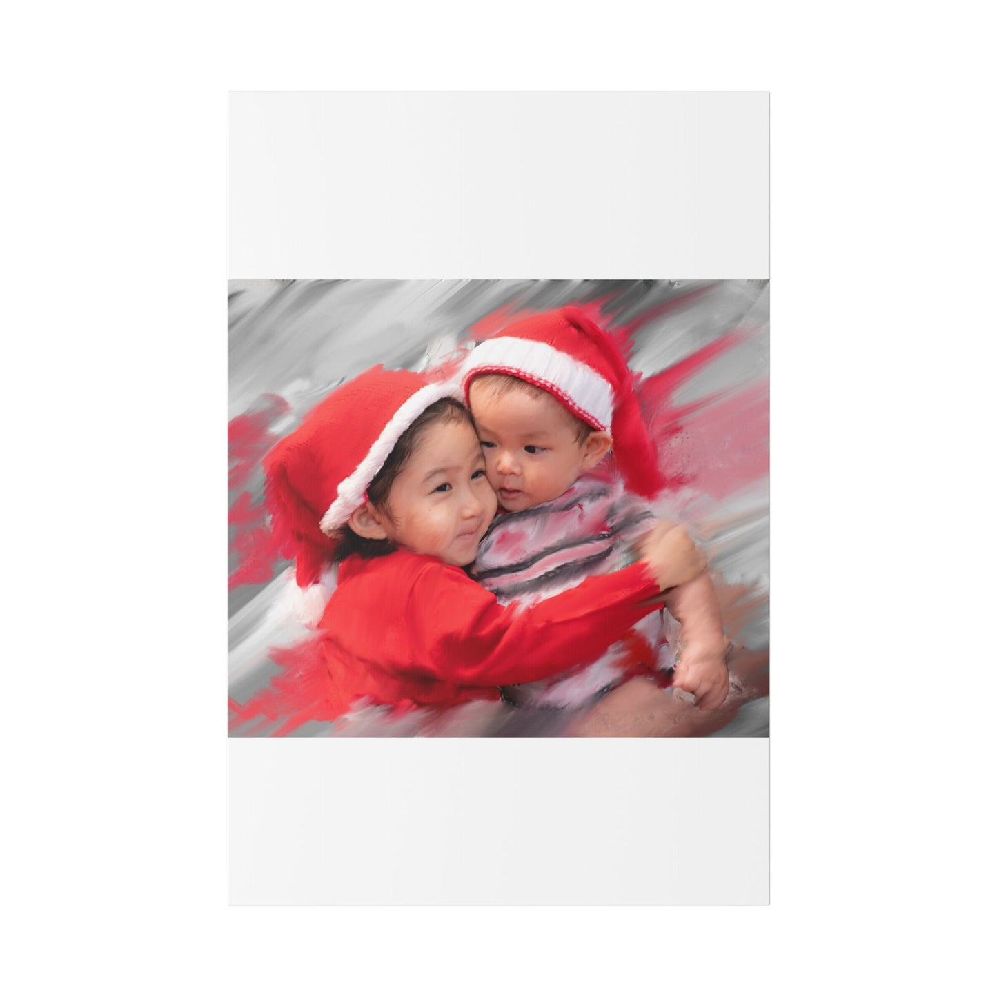 Children in Santa Hats Classic Stretched Canvas | Holiday Nursery Wall Art