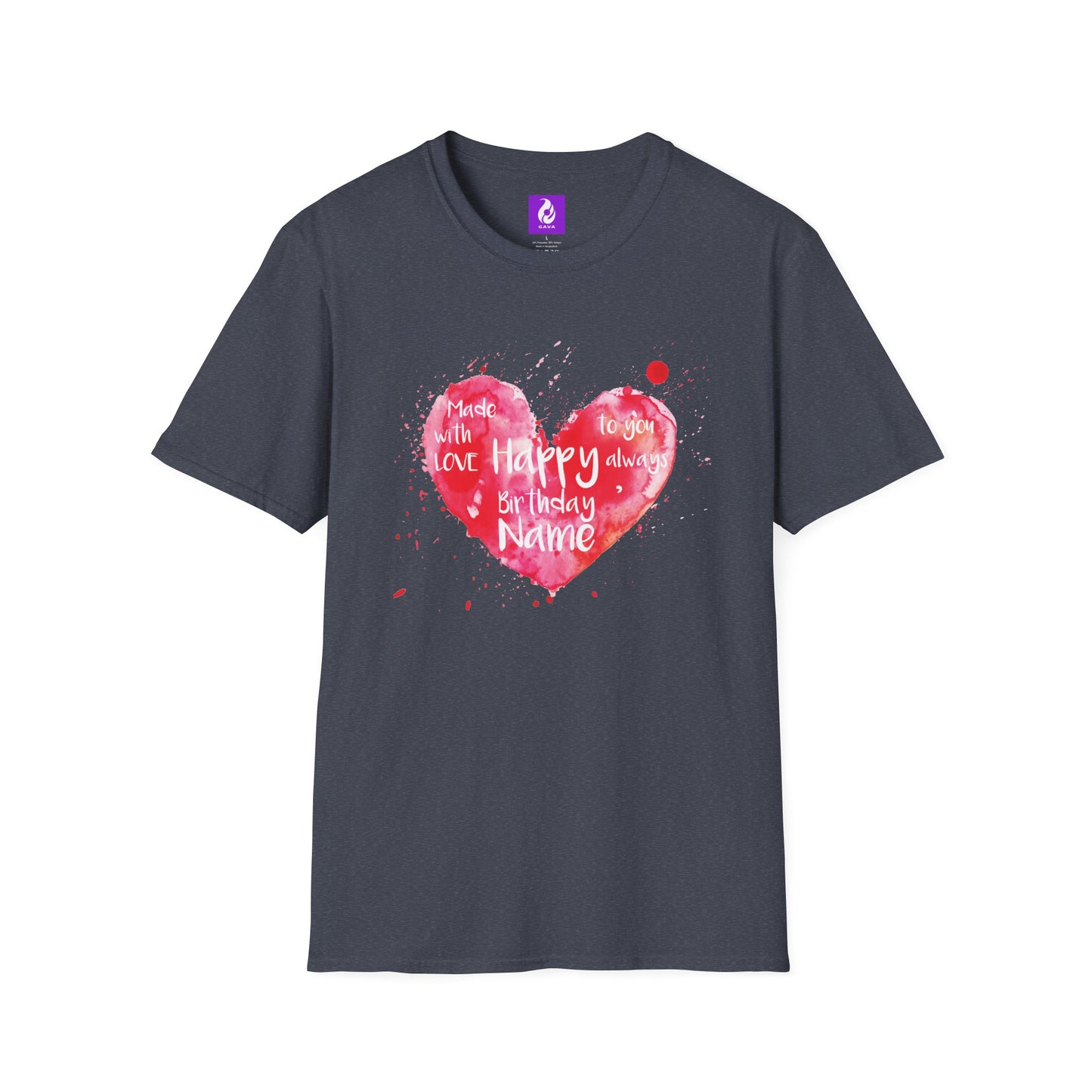 Personalized Birthday Love Heart Unisex T-Shirt – Softstyle Tee with Custom Name