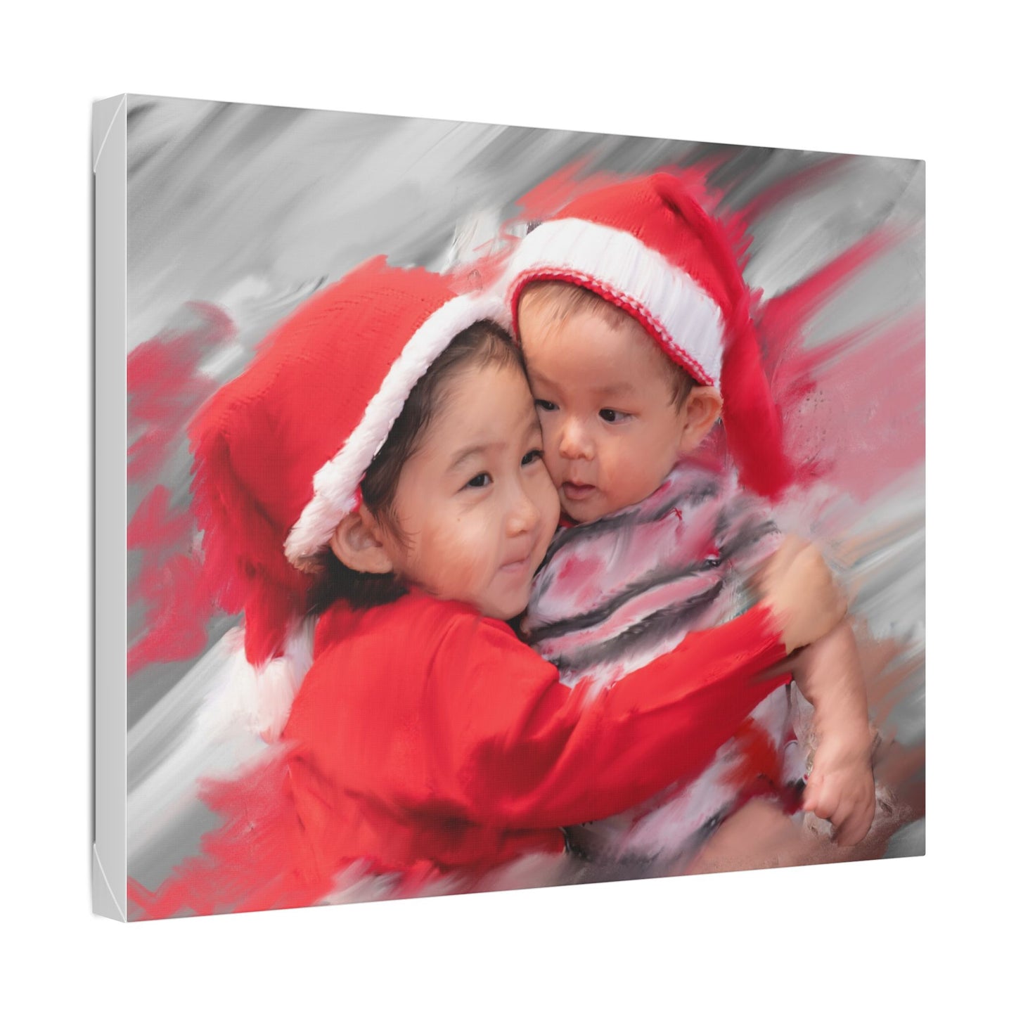 Children in Santa Hats Classic Stretched Canvas | Holiday Nursery Wall Art