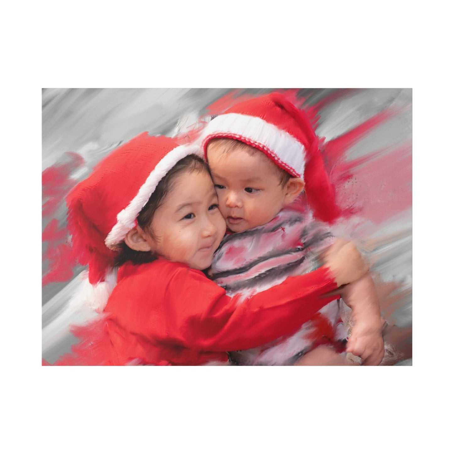 Children in Santa Hats Classic Stretched Canvas | Holiday Nursery Wall Art