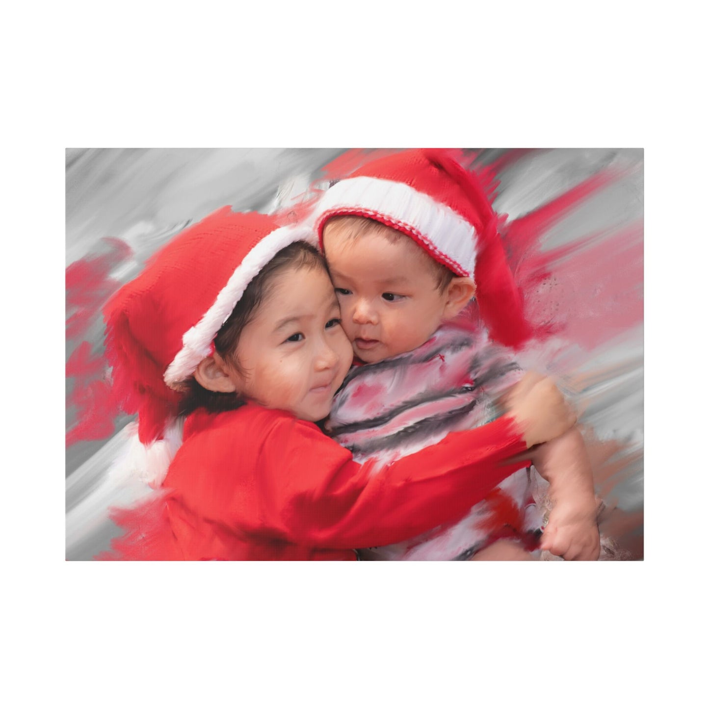 Children in Santa Hats Classic Stretched Canvas | Holiday Nursery Wall Art
