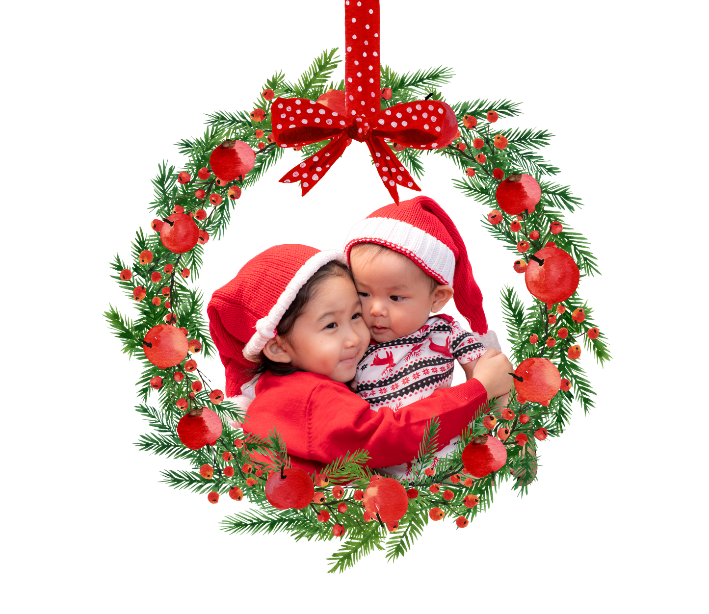 Christmas Wreath Heart Pattern Wrapping Paper Custom Photo & Text | Holiday Gift Wrap Roll by Gava Studio