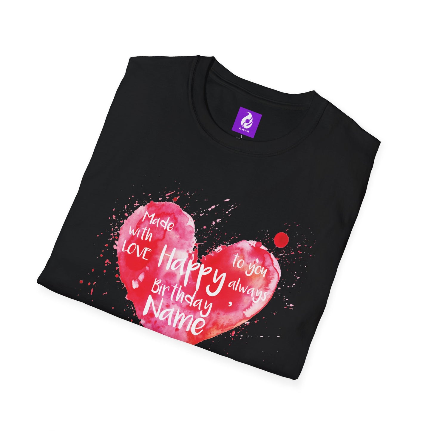 Personalized Birthday Love Heart Unisex T-Shirt – Softstyle Tee with Custom Name