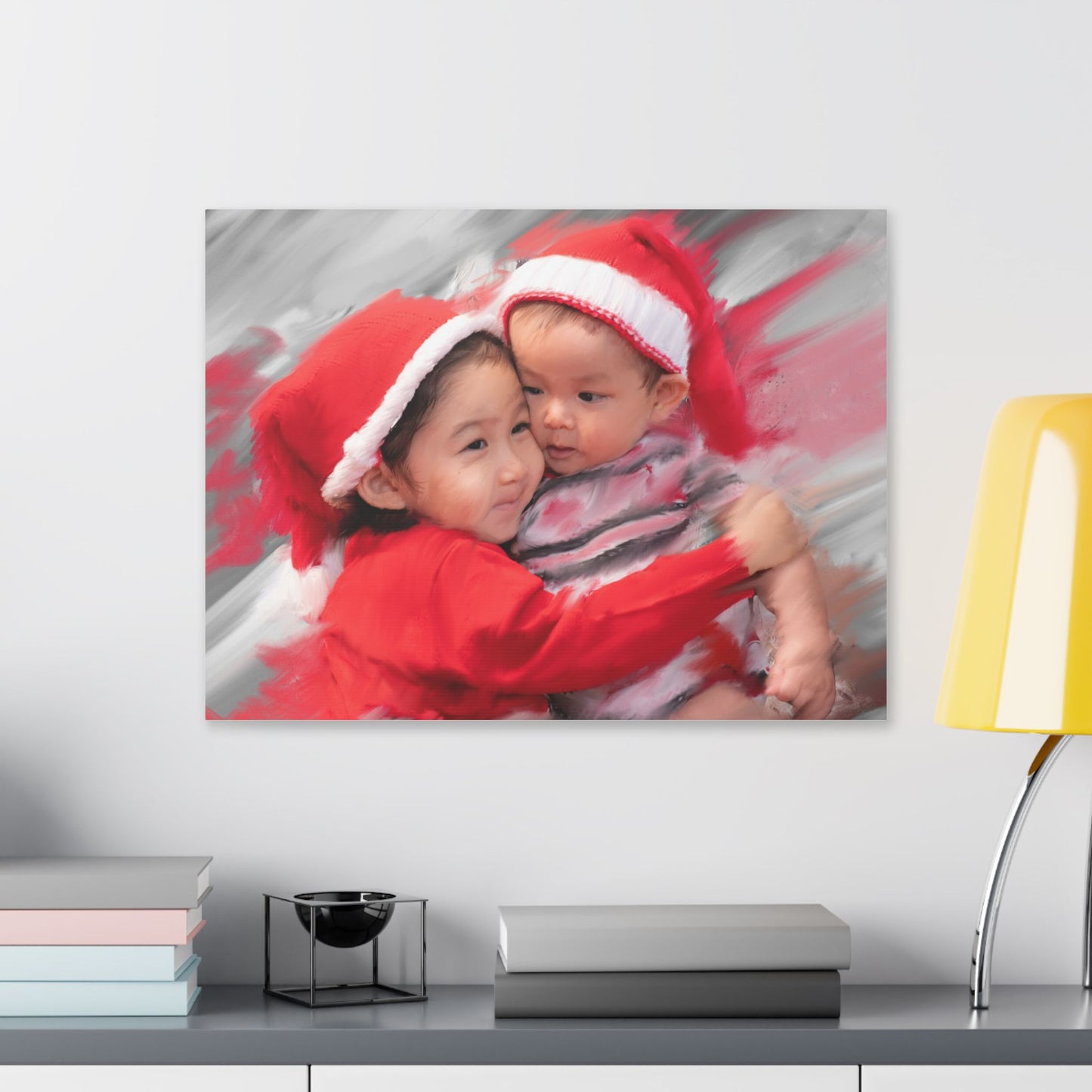 Children in Santa Hats Classic Stretched Canvas | Holiday Nursery Wall Art