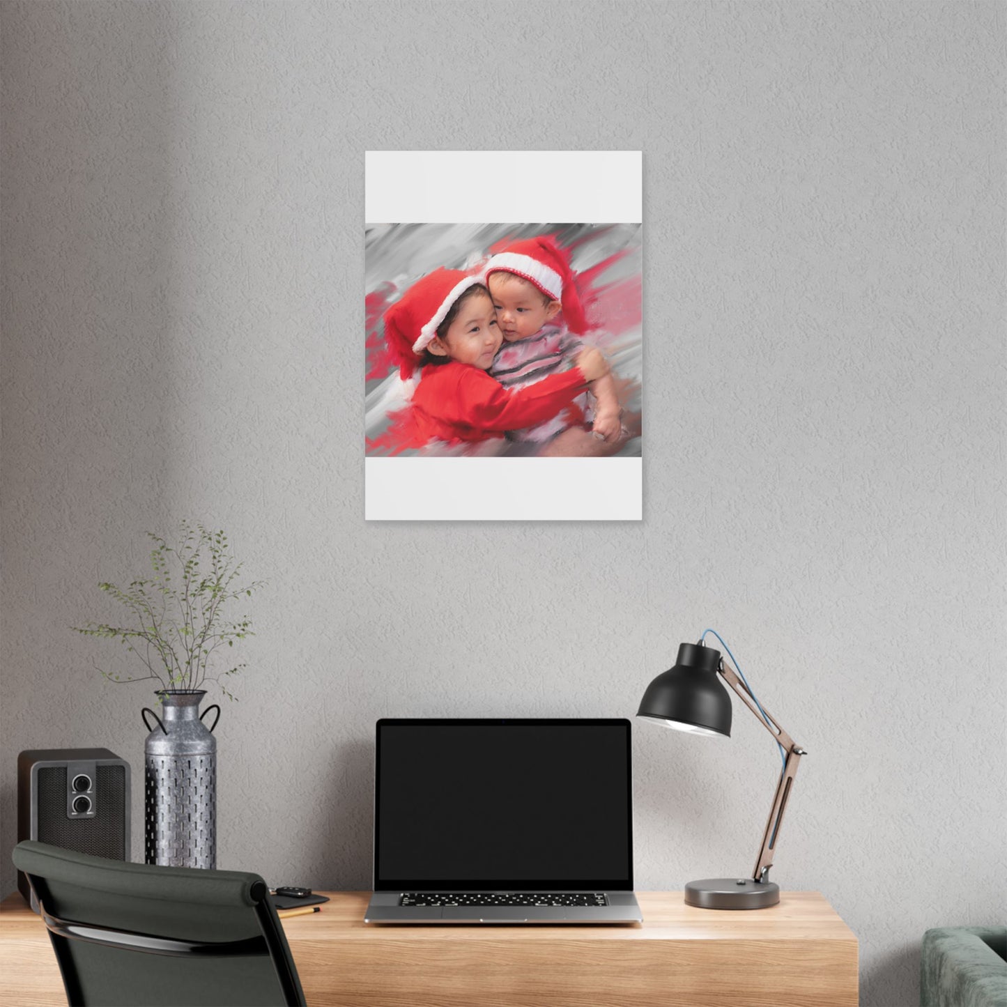 Children in Santa Hats Classic Stretched Canvas | Holiday Nursery Wall Art