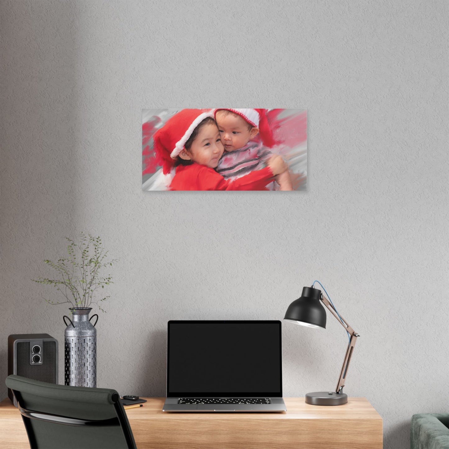 Children in Santa Hats Classic Stretched Canvas | Holiday Nursery Wall Art