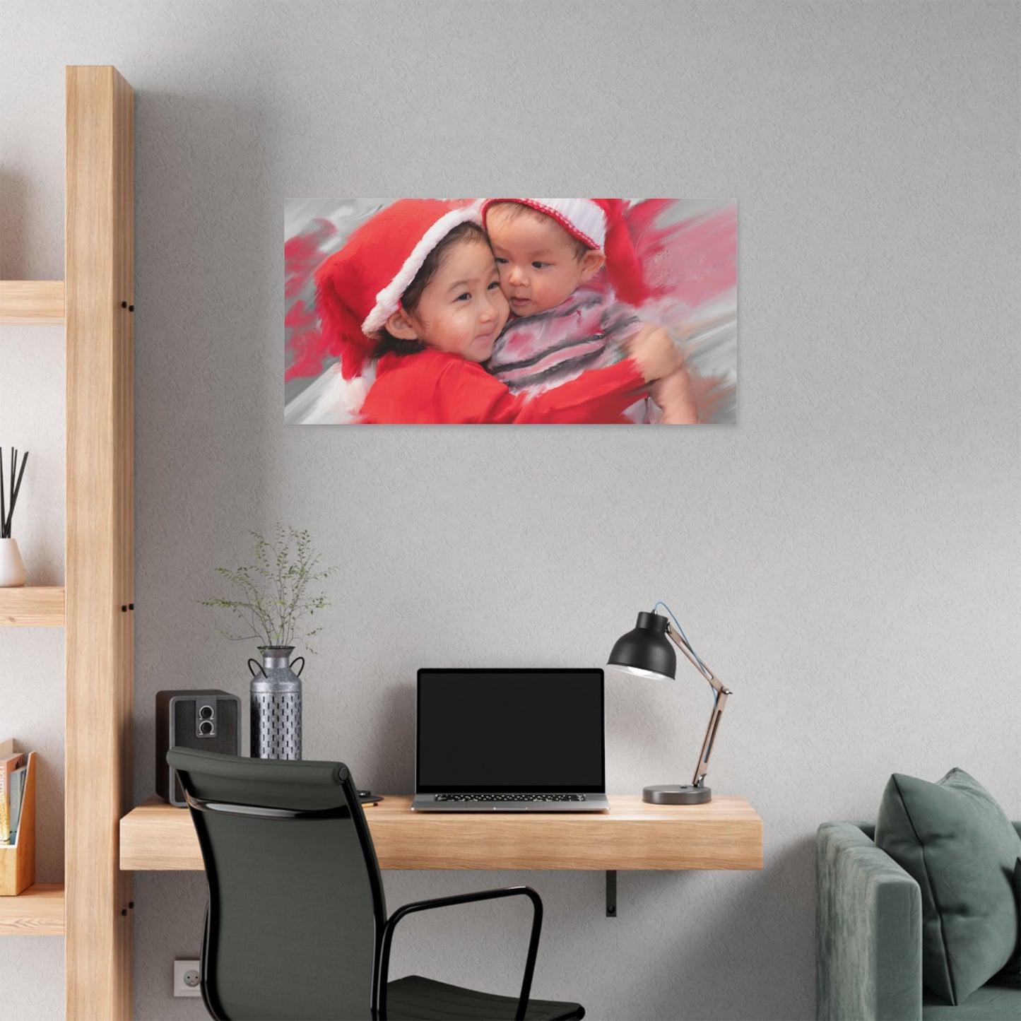 Children in Santa Hats Classic Stretched Canvas | Holiday Nursery Wall Art
