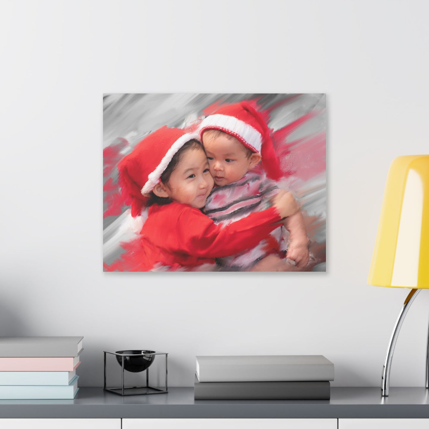 Children in Santa Hats Classic Stretched Canvas | Holiday Nursery Wall Art