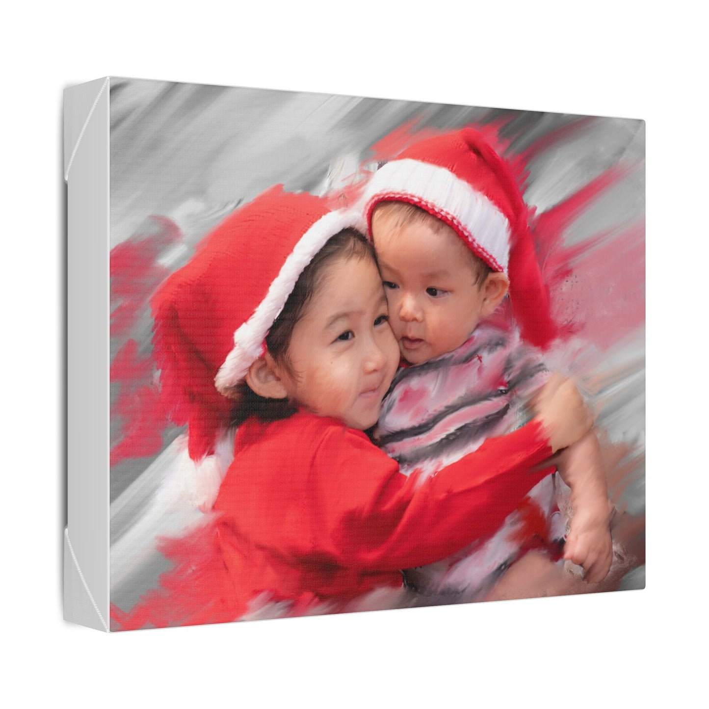 Children in Santa Hats Classic Stretched Canvas | Holiday Nursery Wall Art