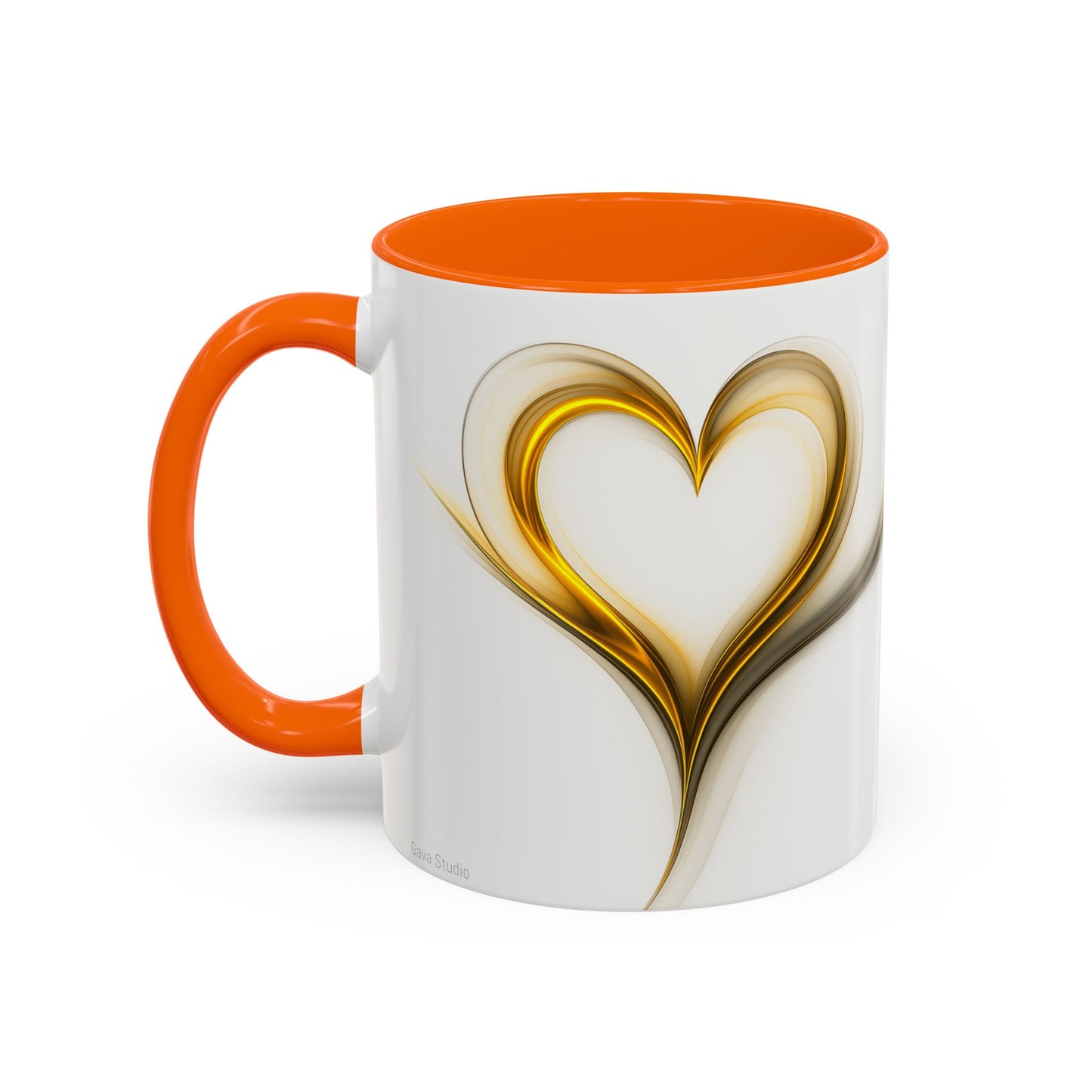 Coffee Mug - Modern Abstract Golden Heart Design - Romantic Gift for Love One