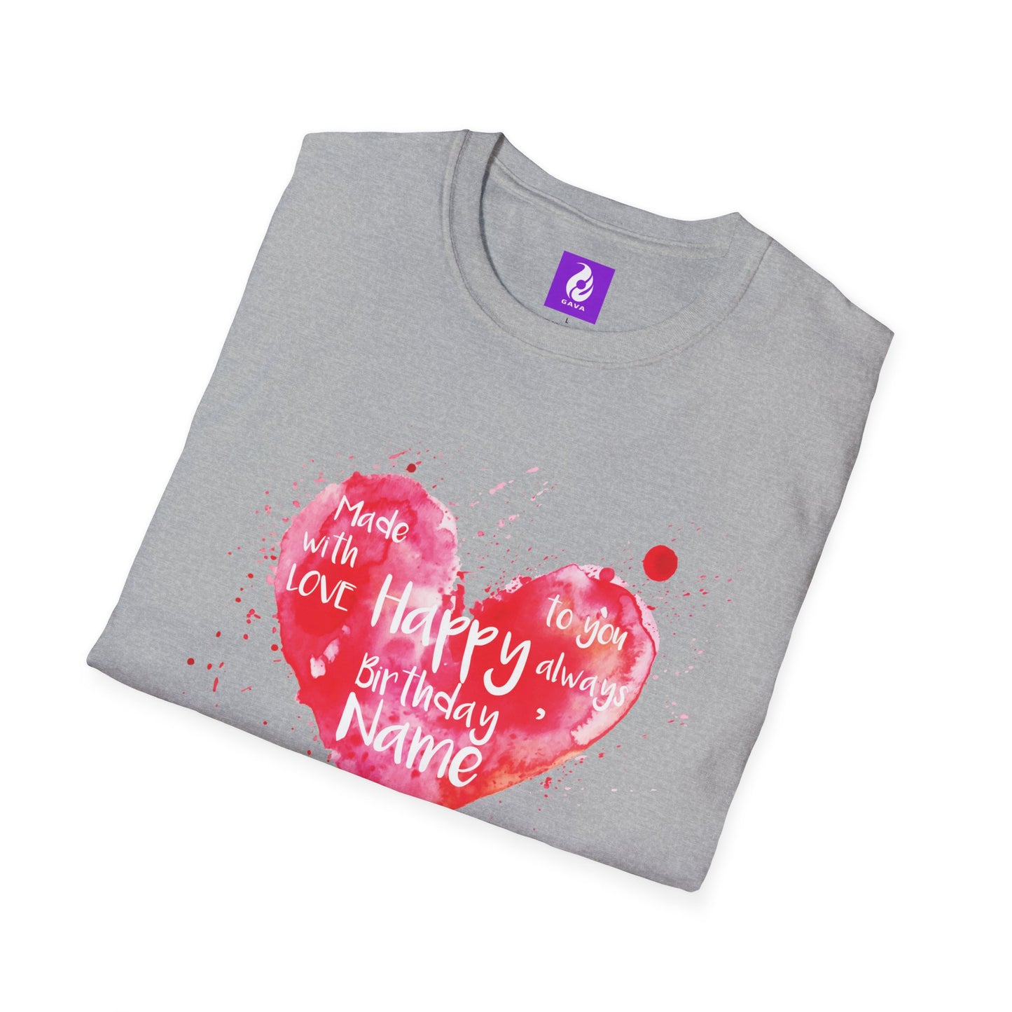 Personalized Birthday Love Heart Unisex T-Shirt – Softstyle Tee with Custom Name