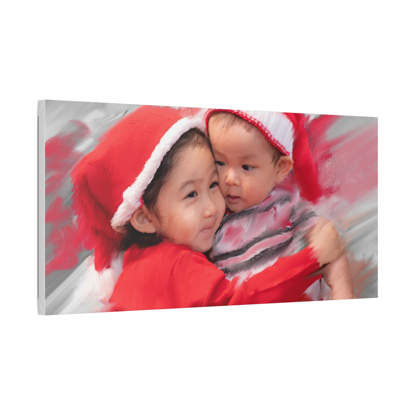 Children in Santa Hats Classic Stretched Canvas | Holiday Nursery Wall Art