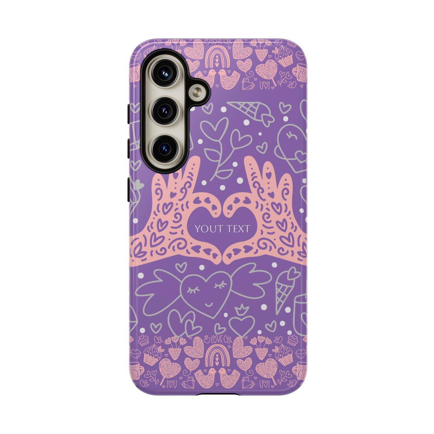 Colorful Heart Pattern Phone Case - Customizable Tough Case