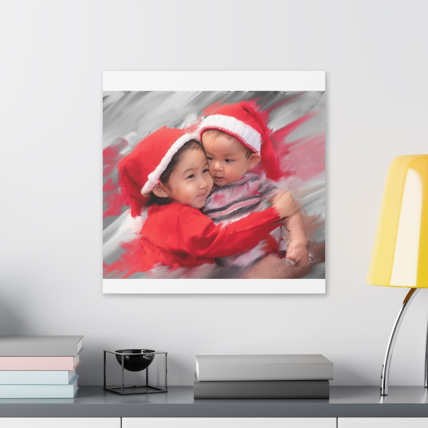 Children in Santa Hats Classic Stretched Canvas | Holiday Nursery Wall Art