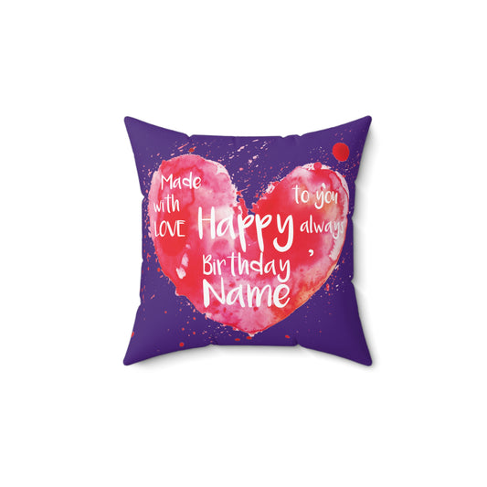 Personalized Love Birthday Pillow - Cozy Spun Polyester Cushion for Celebrations