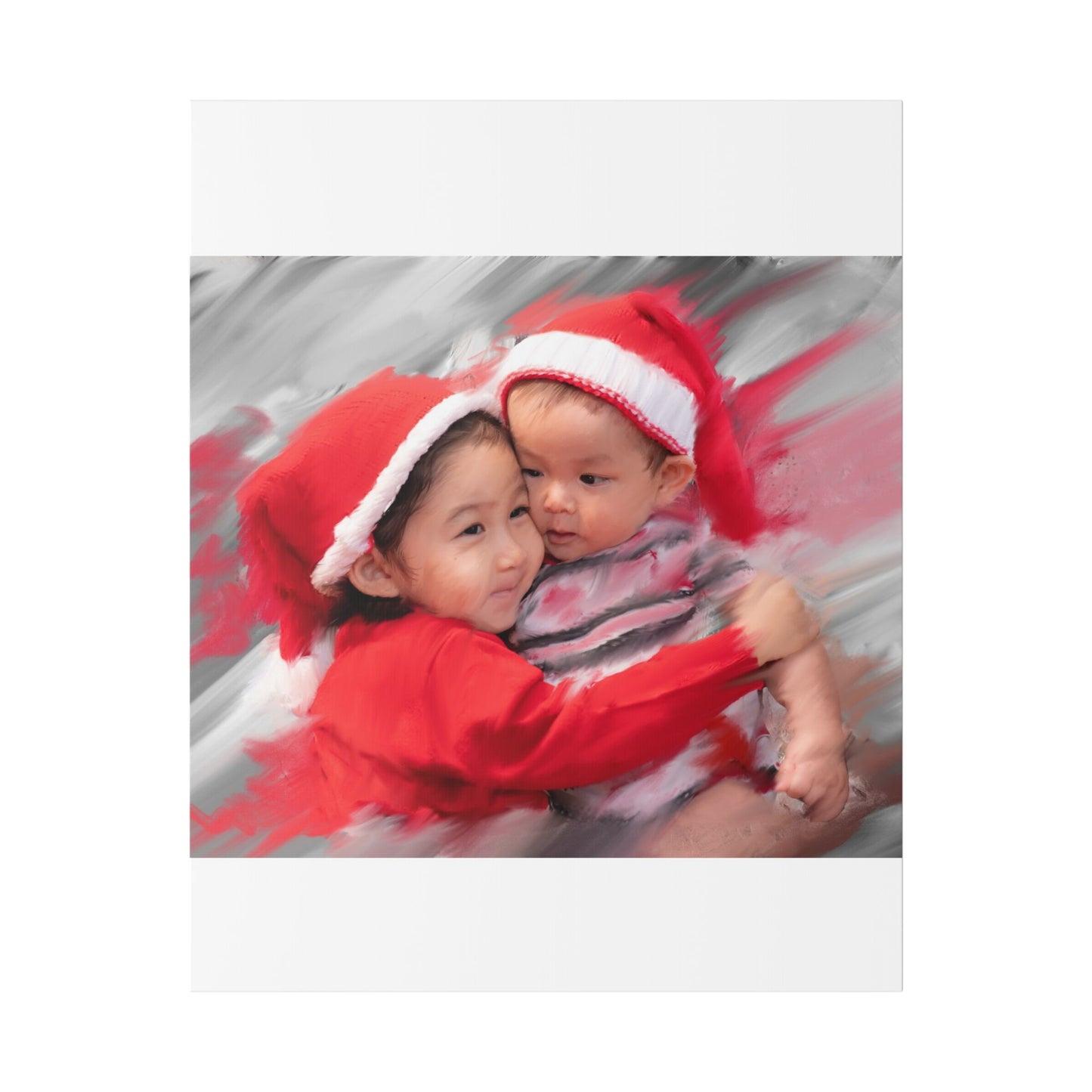 Children in Santa Hats Classic Stretched Canvas | Holiday Nursery Wall Art