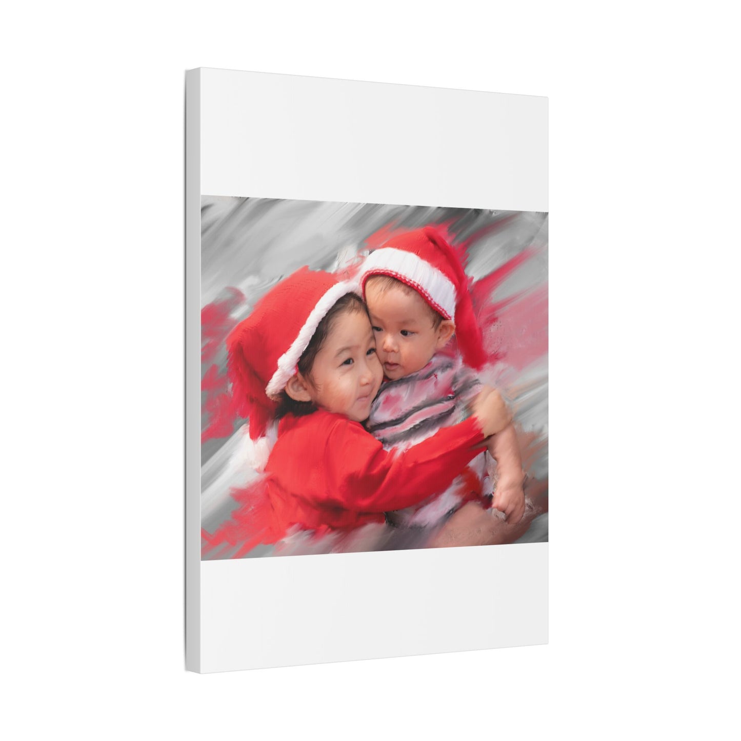 Children in Santa Hats Classic Stretched Canvas | Holiday Nursery Wall Art