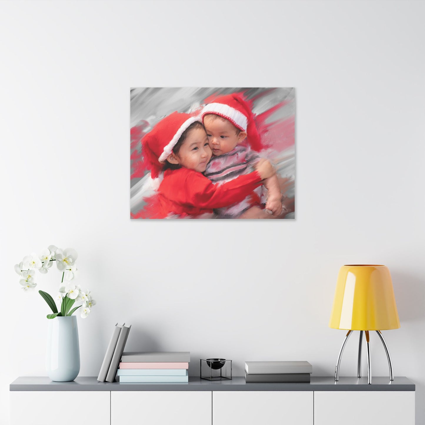 Children in Santa Hats Classic Stretched Canvas | Holiday Nursery Wall Art