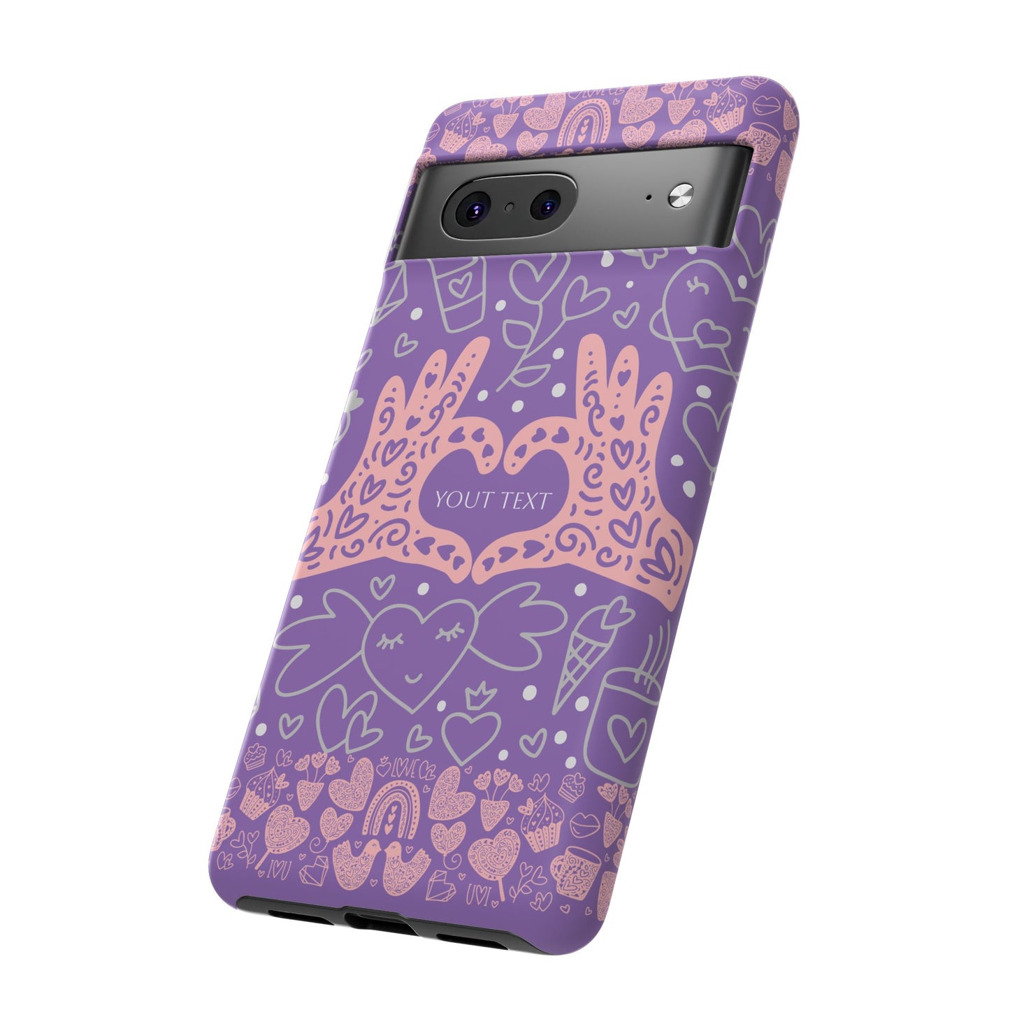 Colorful Heart Pattern Phone Case - Customizable Tough Case