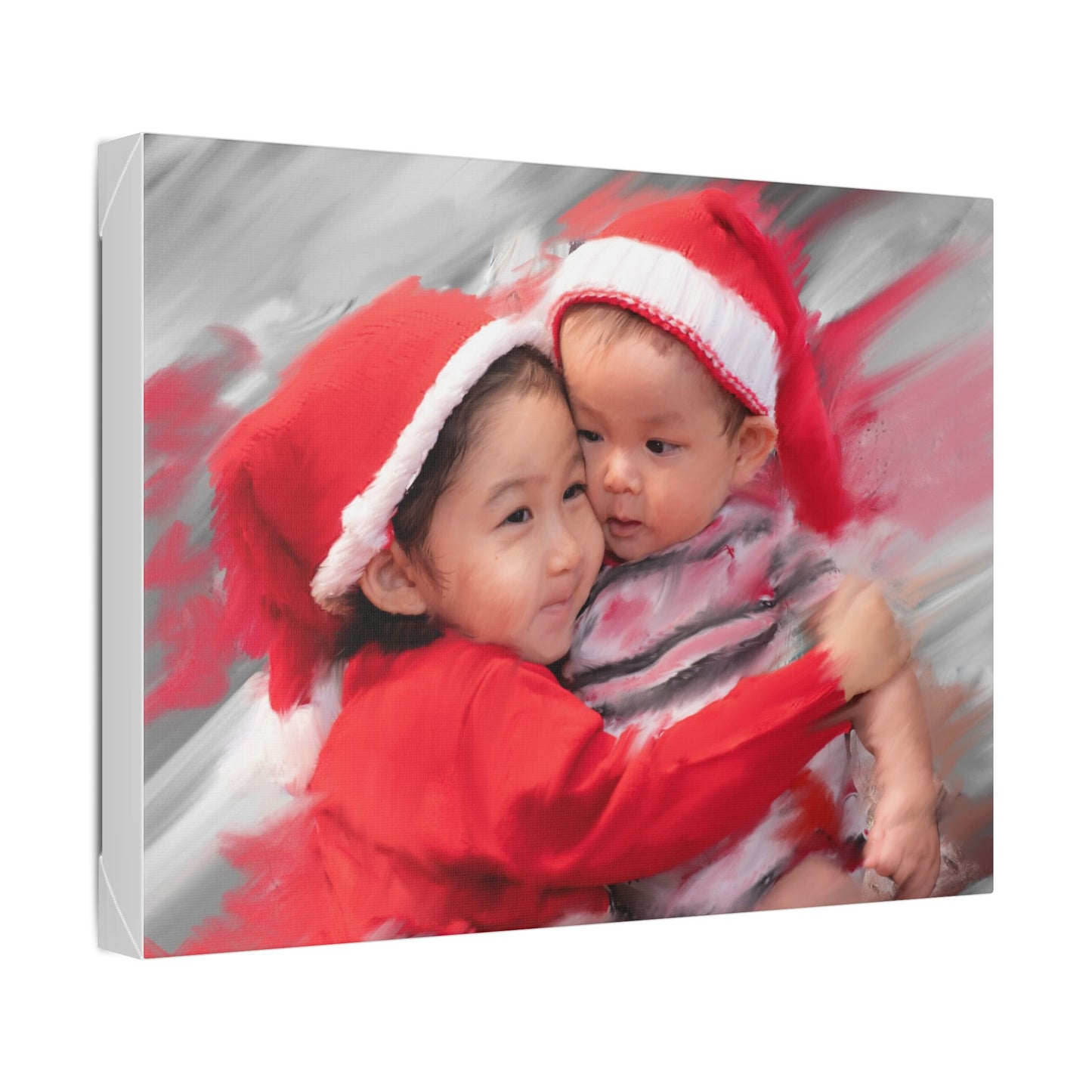 Children in Santa Hats Classic Stretched Canvas | Holiday Nursery Wall Art