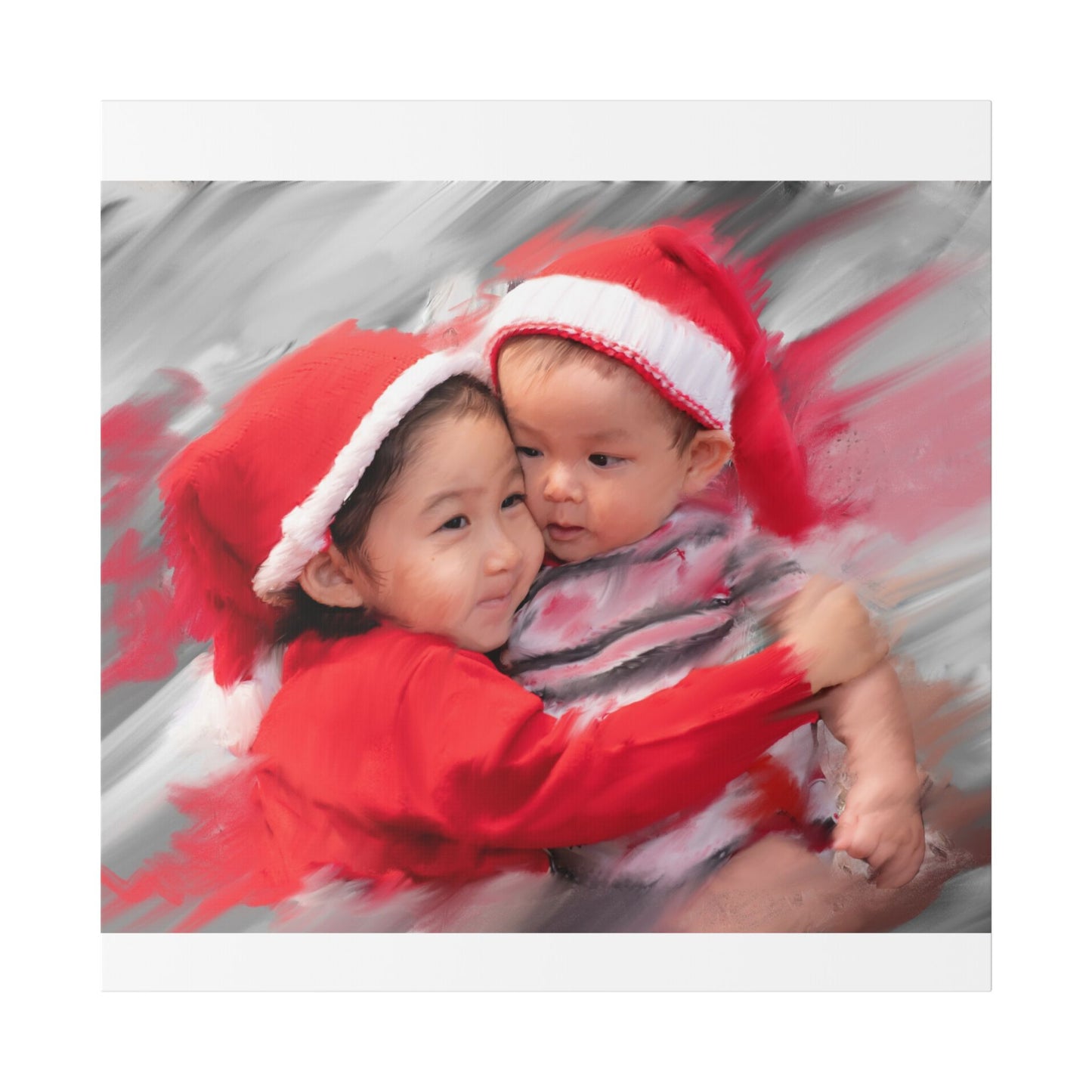 Children in Santa Hats Classic Stretched Canvas | Holiday Nursery Wall Art