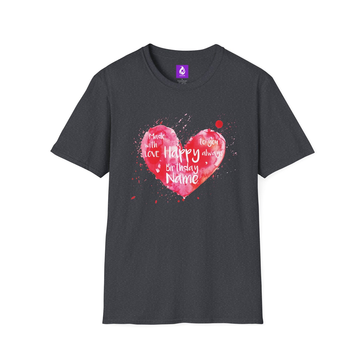 Personalized Birthday Love Heart Unisex T-Shirt – Softstyle Tee with Custom Name
