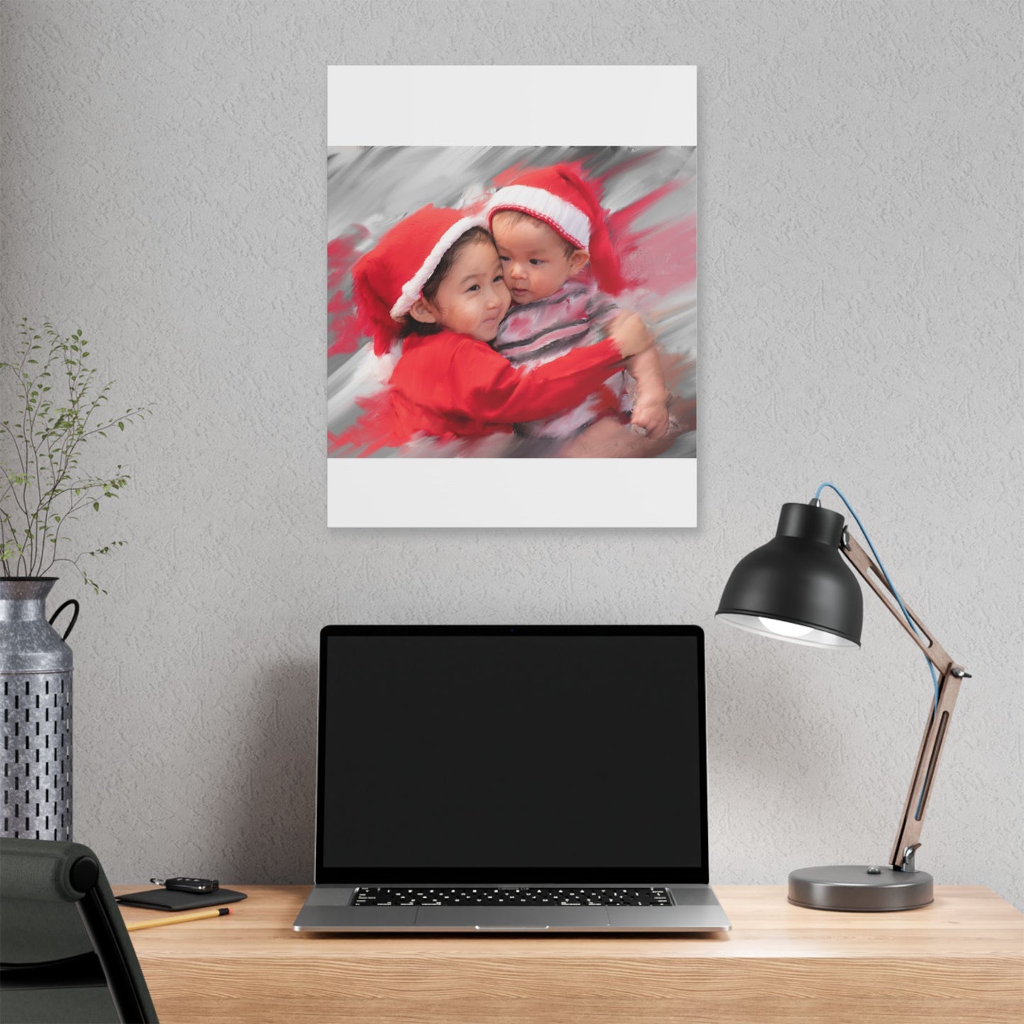 Children in Santa Hats Classic Stretched Canvas | Holiday Nursery Wall Art