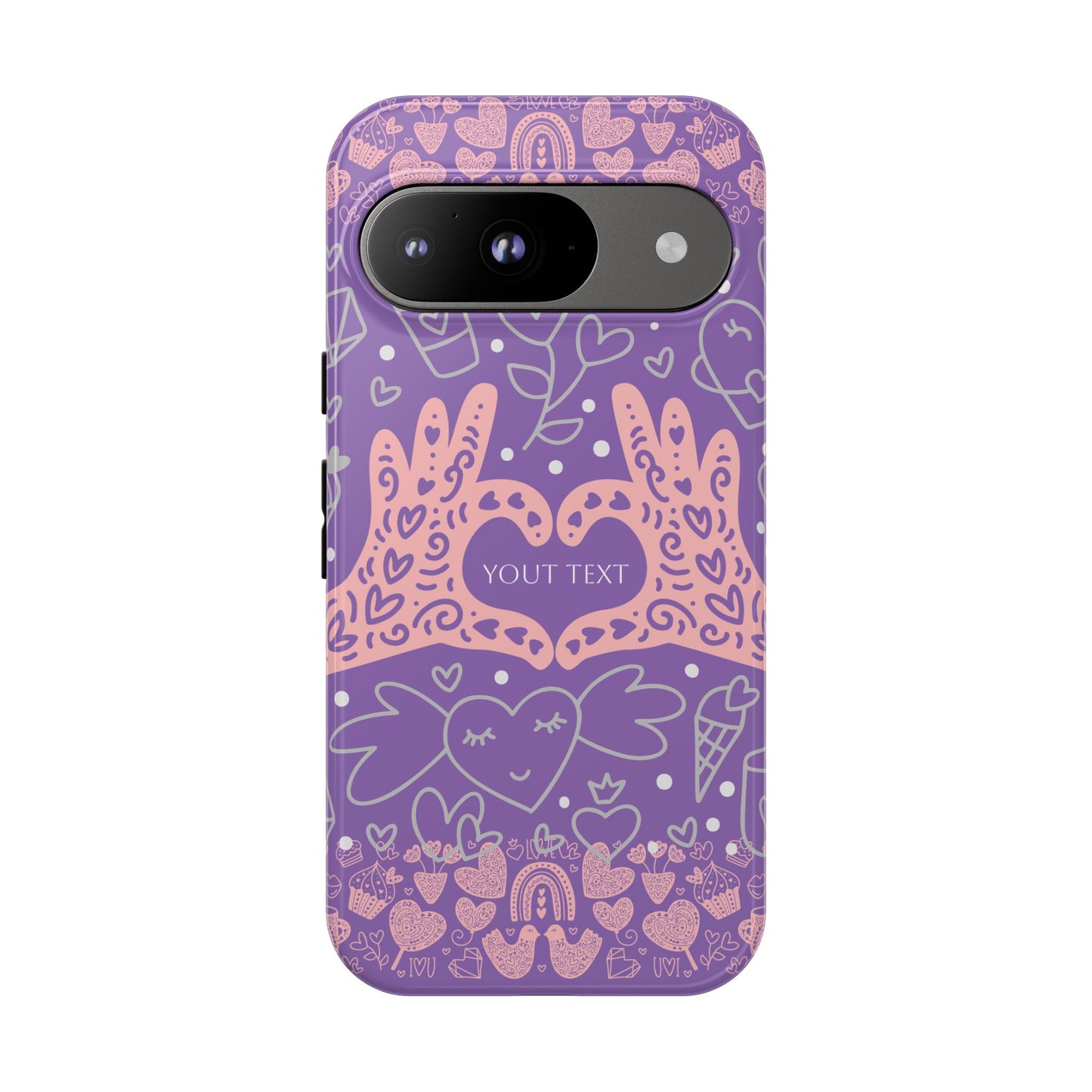 Colorful Heart Pattern Phone Case - Customizable Tough Case