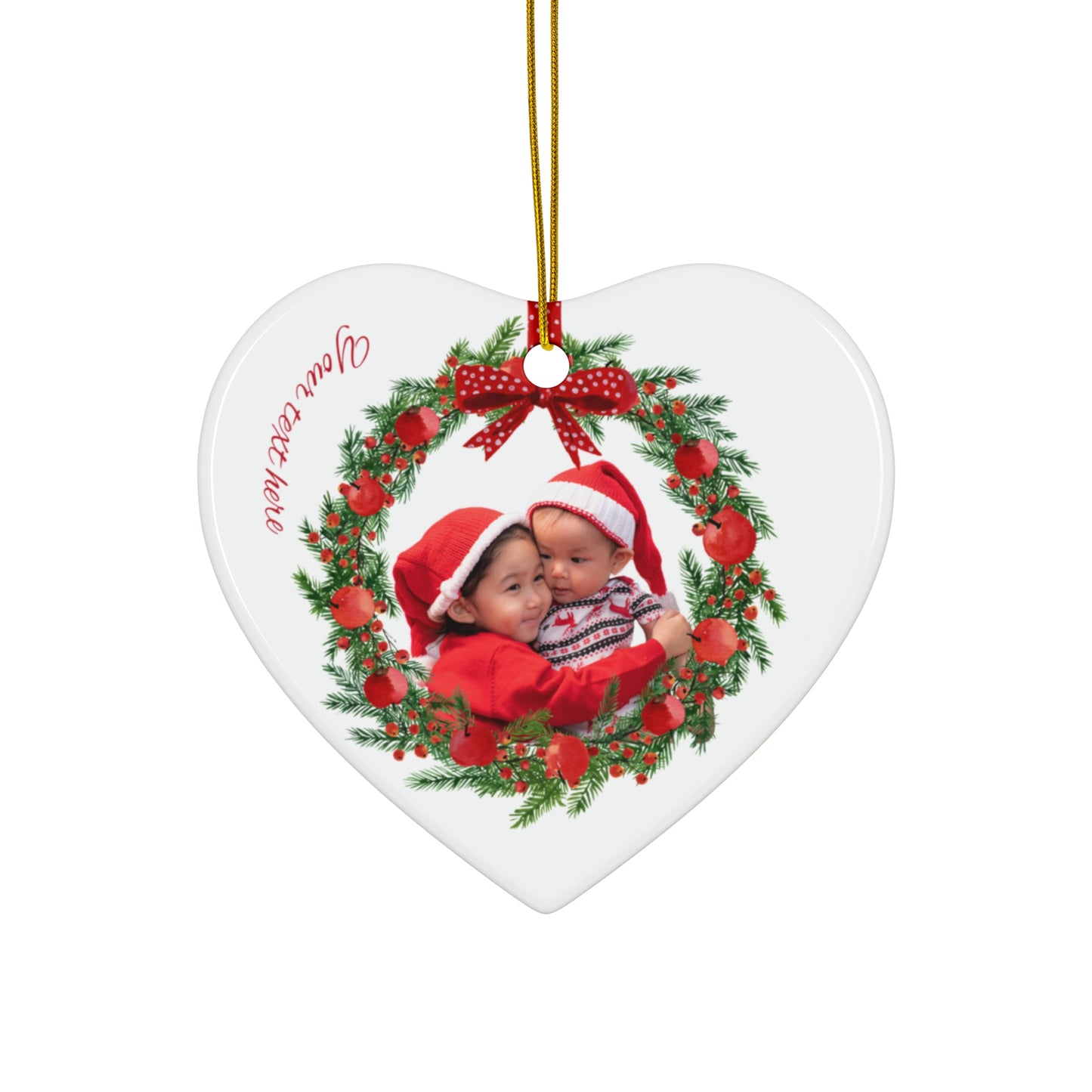 Personalized Christmas Wreath Ornament Custom Photo & Text | Ceramic Keepsake by Gava Studio