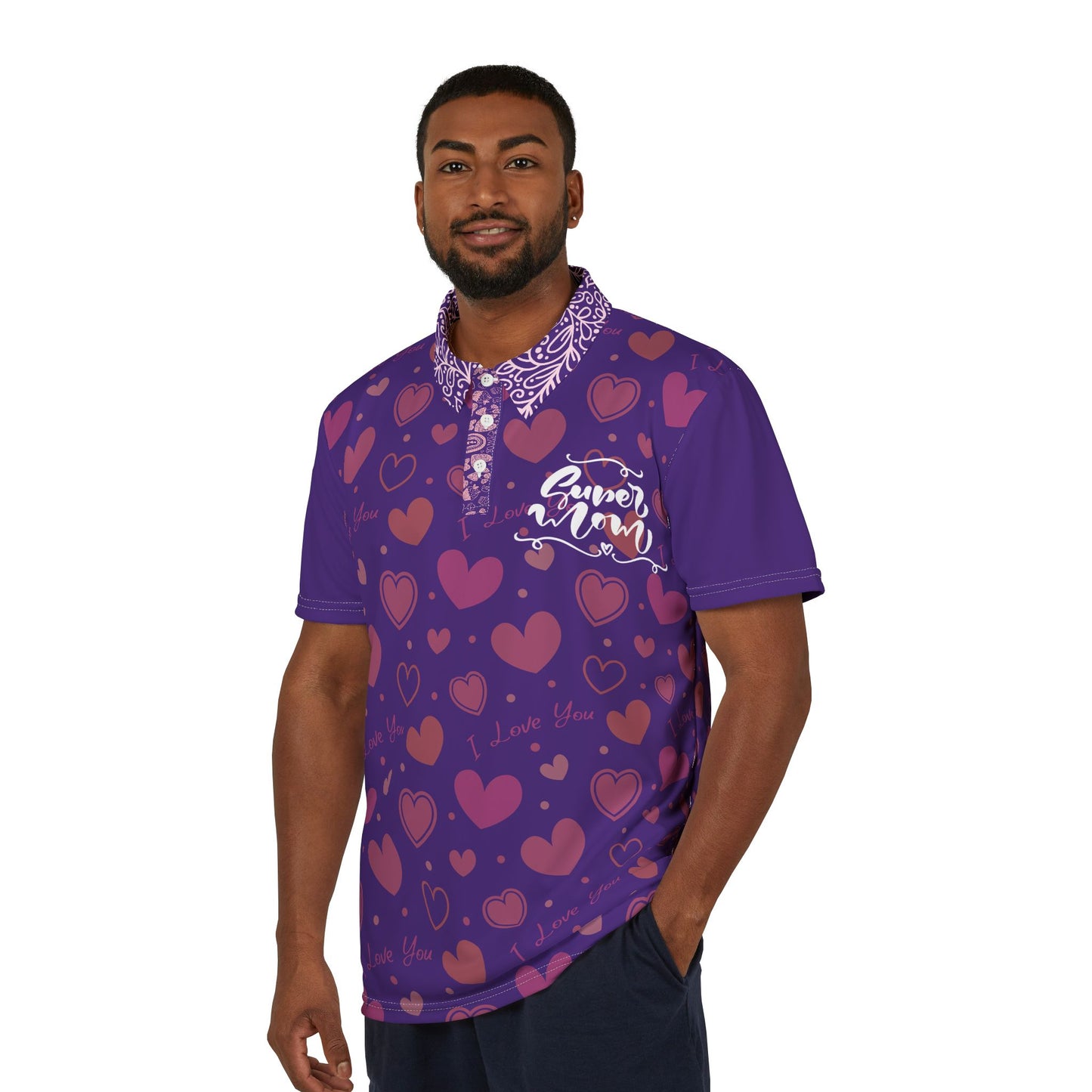 Valentine's Day Love Polo Shirt, Romantic Gift, Unisex Casual Shirt, Heart Print Apparel, Cute Couple Outfit