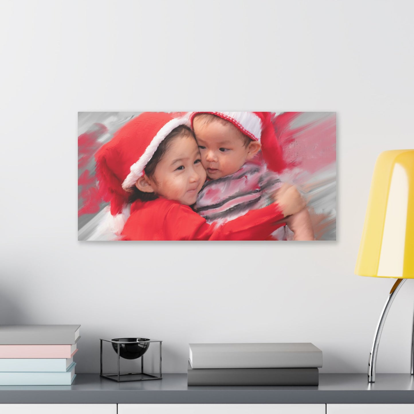 Children in Santa Hats Classic Stretched Canvas | Holiday Nursery Wall Art