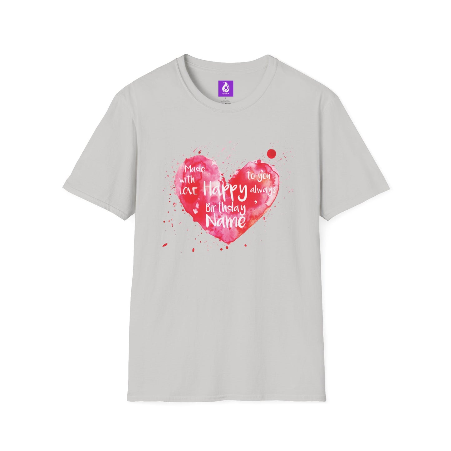 Personalized Birthday Love Heart Unisex T-Shirt – Softstyle Tee with Custom Name