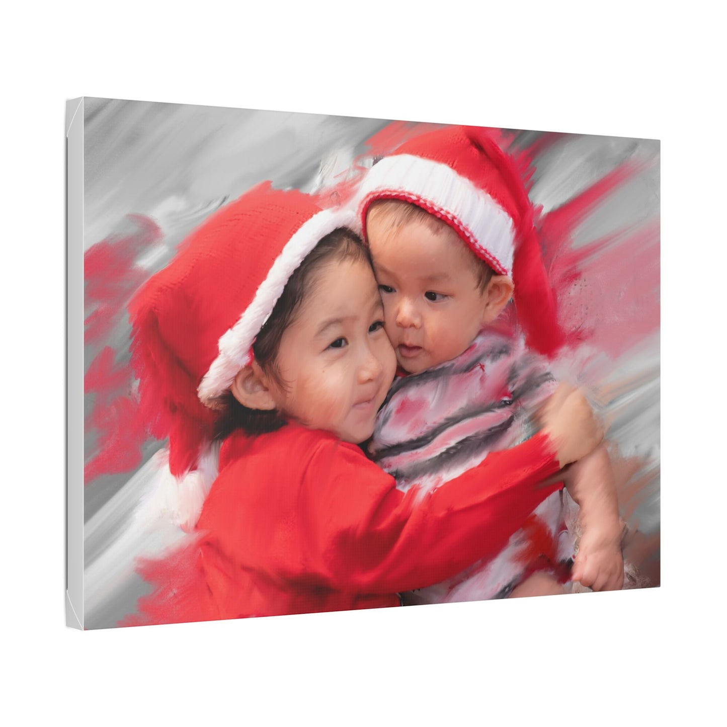 Children in Santa Hats Classic Stretched Canvas | Holiday Nursery Wall Art